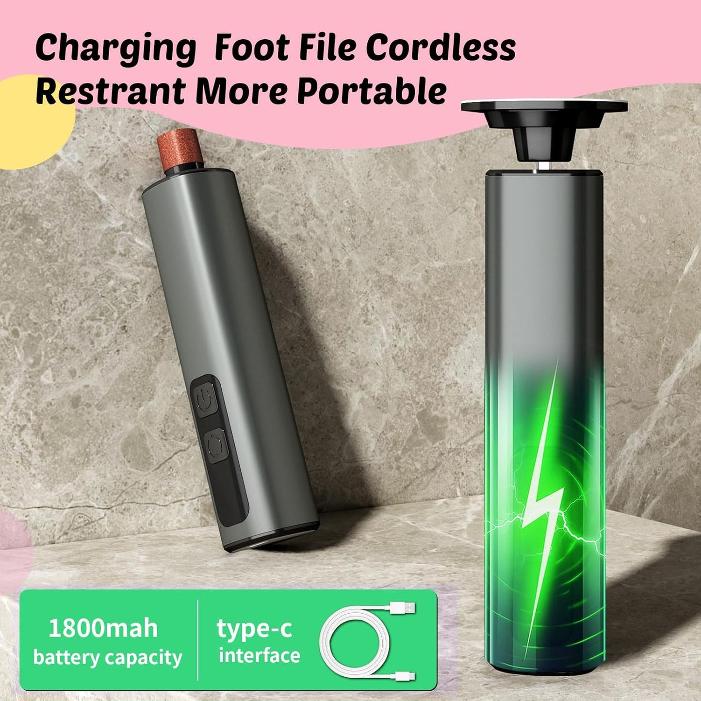 Electric Foot Callus Remover & Nail File - Electric Callus Remover for Feet, 9 Adjustable Speeds, 1800mAh Rechargeable, Portable Aluminum Body w/Type-C Charging for Home & Travel (Black)