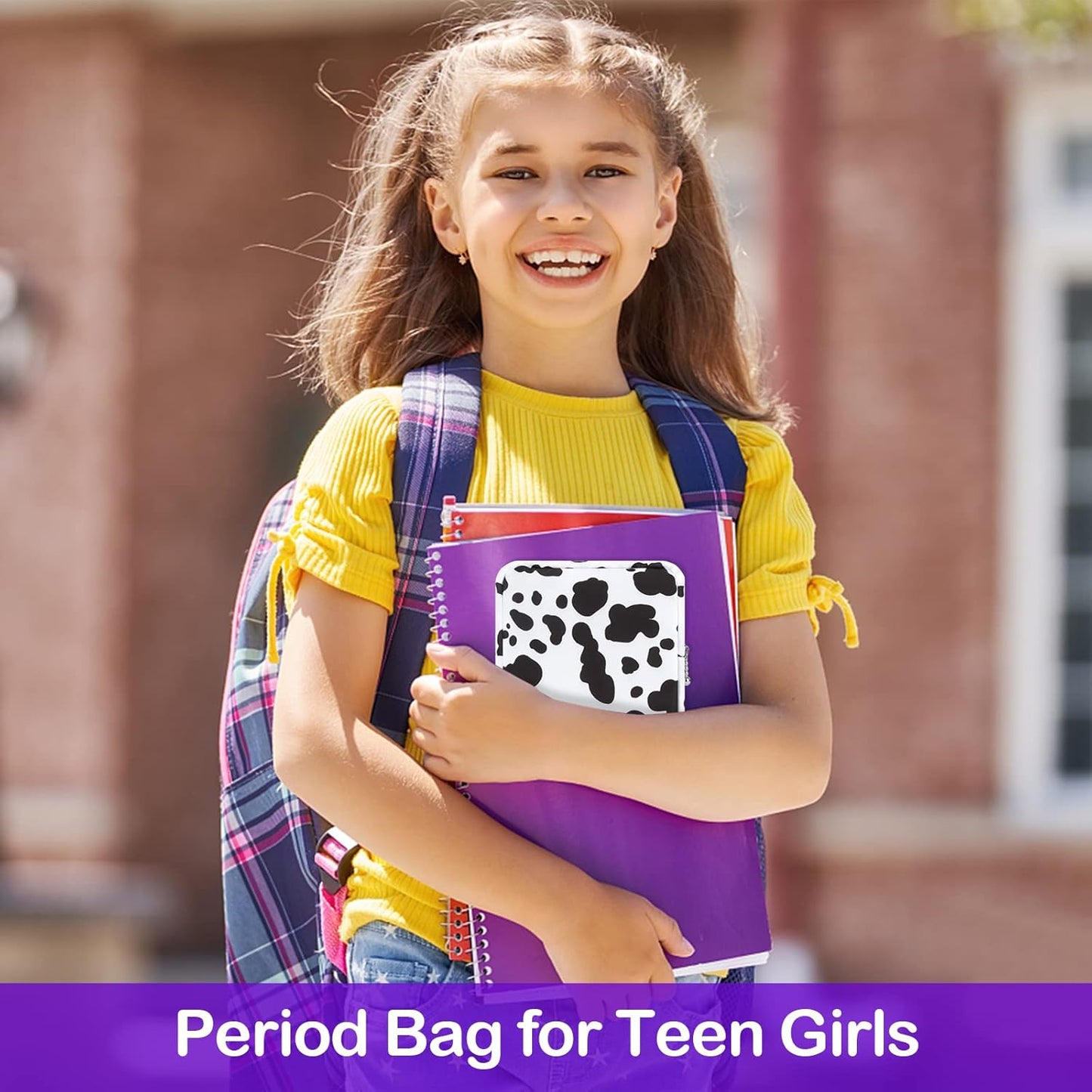 Desing Wish Sanitary Pad Storage Bag Portable Period Bag for Teen Pads/Sanitary Napkins/Small Tampons, Sanitary Napkin Storage Bag First Period Gifts for Teen Girls (Cow)