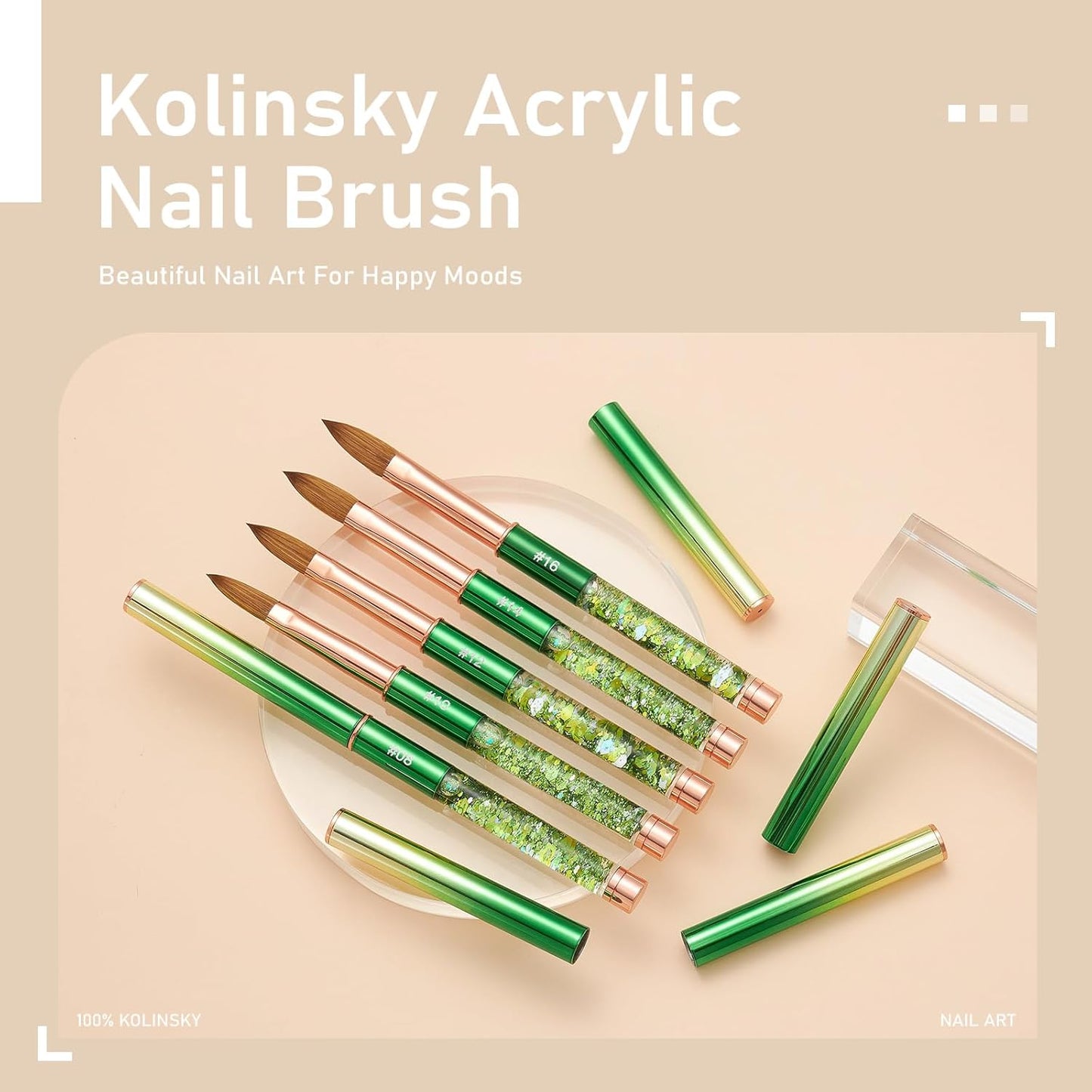 Acrylic Nail Brush Size #12, KEMEISI 100% Pure Kolinsky Nail Art Brushes Sturdy Handle Oval Shaped Acrylic Powder Nail Design Tools for Professional Manicure DIY Home Salon (Green)