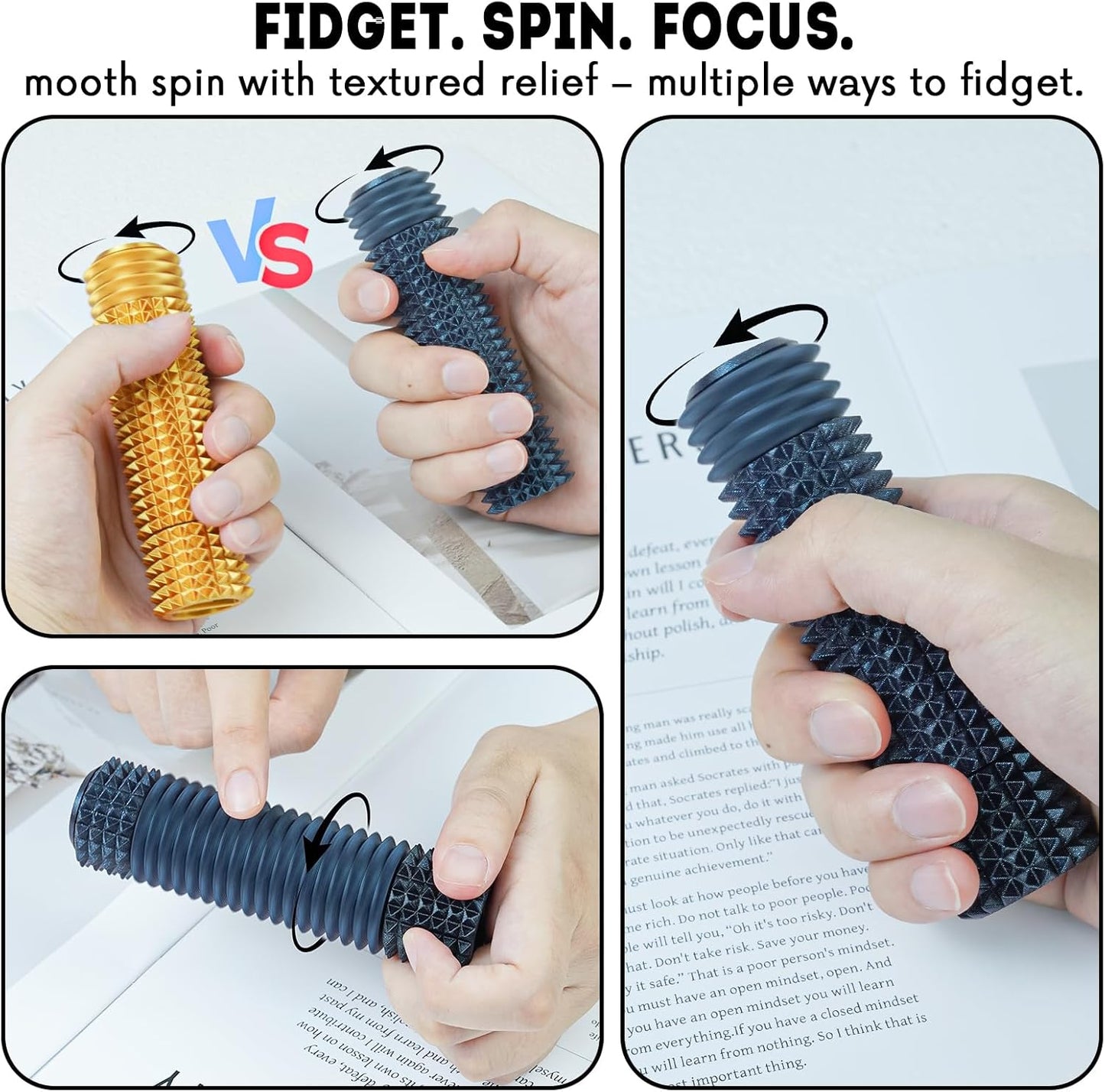 Fidget Roller Adults Teens Sensory Little Stim Gadget for Anxiety Relief Mild Ouchie,Desk Focus Tool Portable Hand Spinner Gifts Idea White Elephant Stocking Christmas(Shimmer Black,Full Grip)