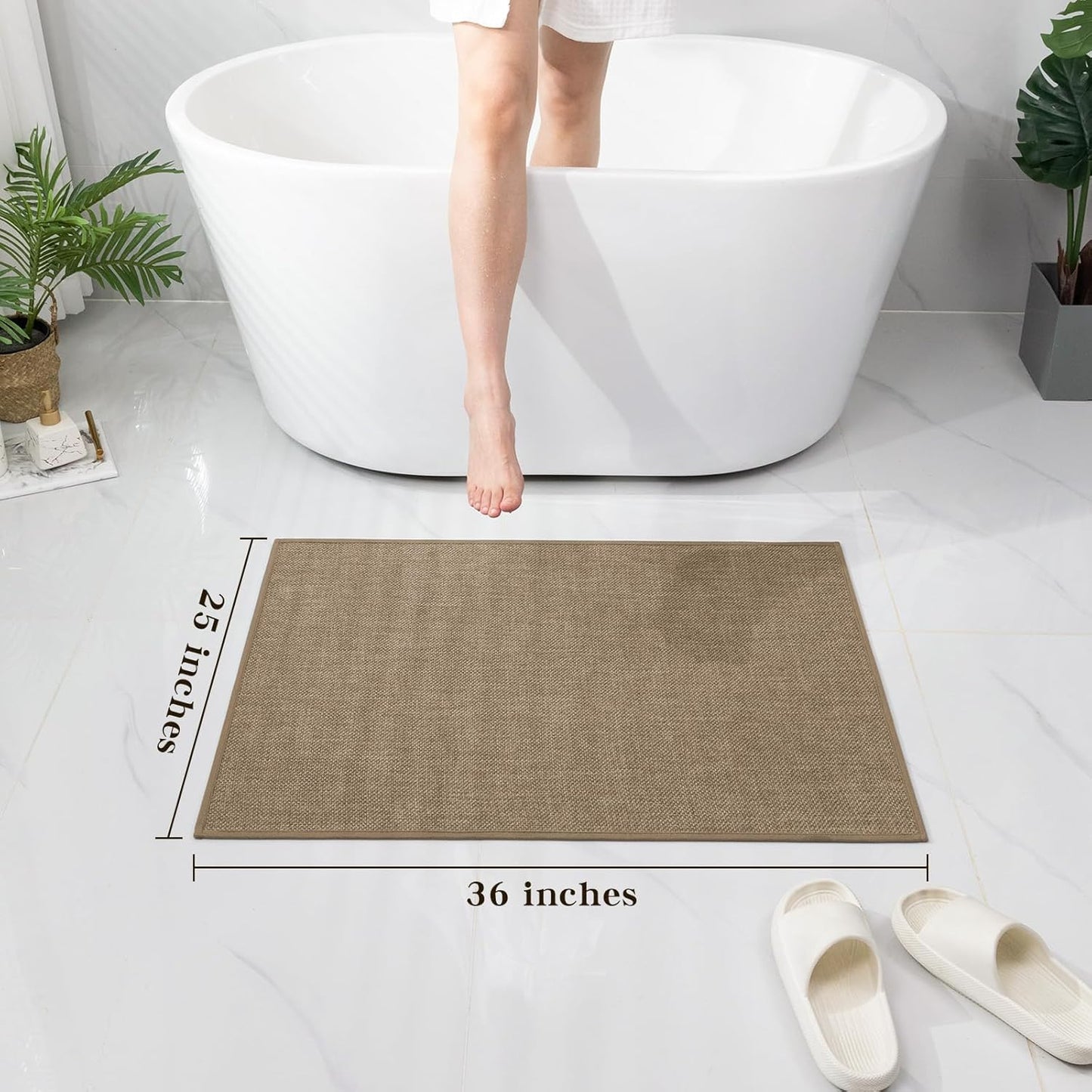 chakme Bathroom Rugs Mat 36x25, Ultra Thin Non Slip Bath Mat Large Quick Dry Absorbent Bath Mat for Bathroom Floor, (Dark Beige, 36"x25")