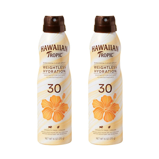 Hawaiian Tropic Weightless Hydration Clear Spray Sunscreen SPF 30, 6oz | SPF 30 Sunscreen Spray, Sunblock, Oxybenzone-Free, 6oz each Twin Pack