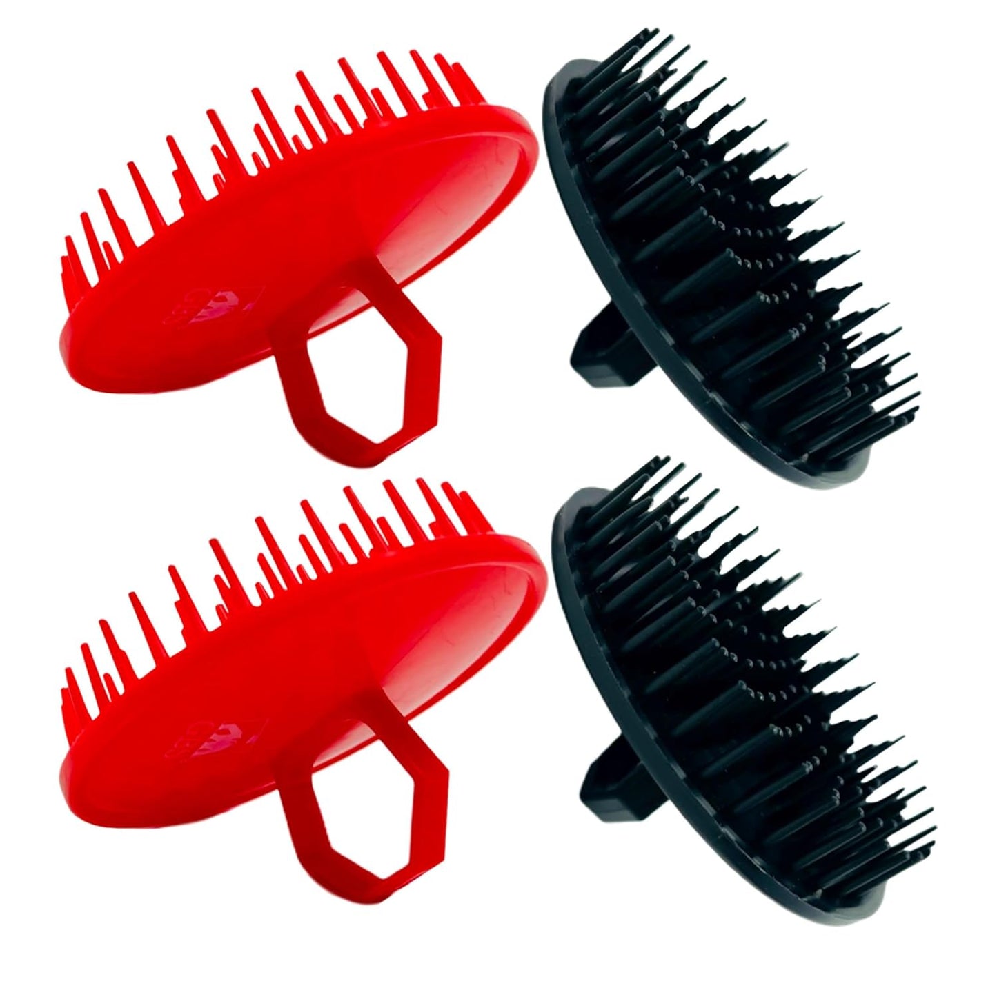 G.B.S Scalp Exfoliator 4 Pack - Shampoo Brush, Scalp Scrubber for Dandruff Removal, Massager & Hair Exfoliator - Red & Black