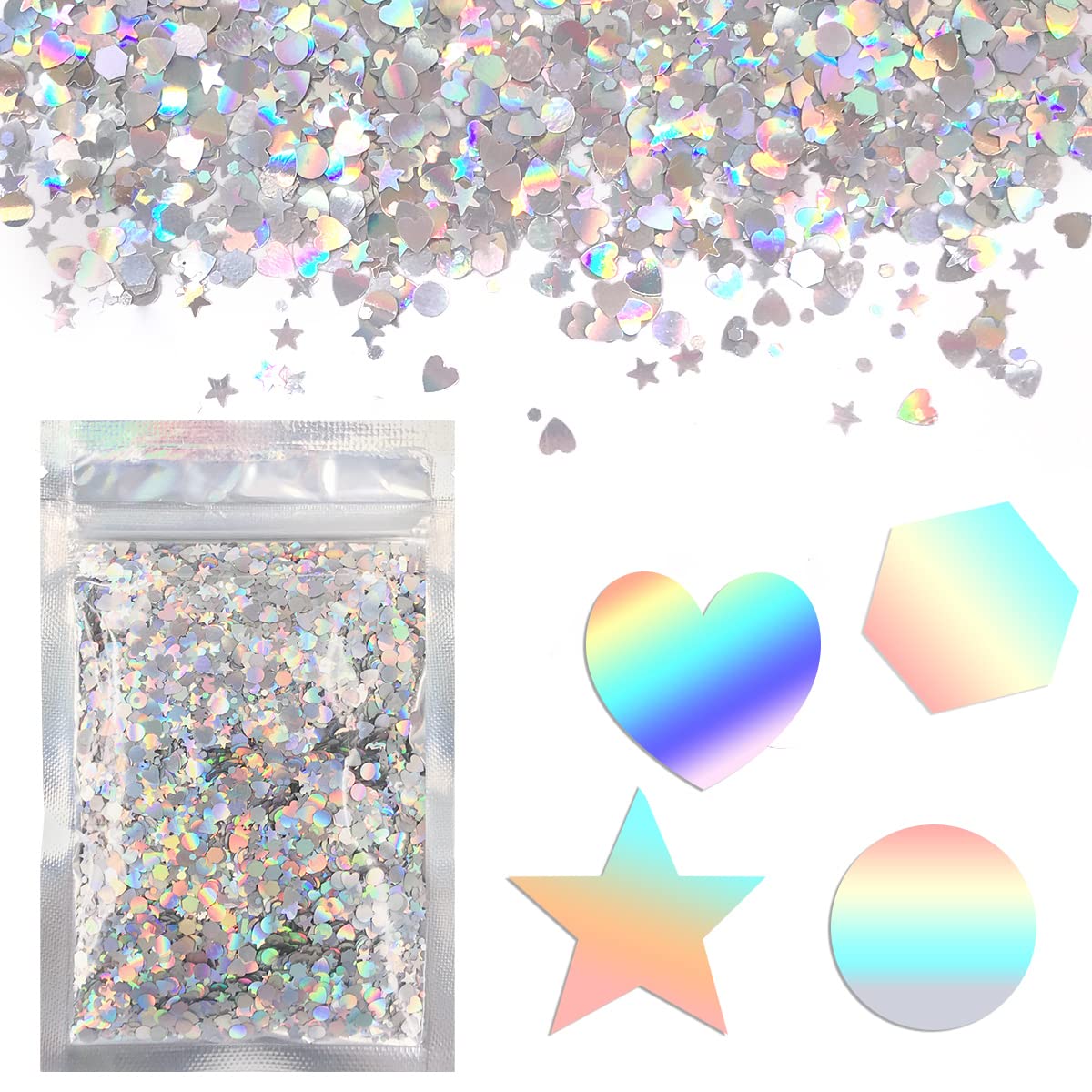 Holographic Silver - Electric Bliss Beauty - Chunky Biodegradable Glitter for Festivals, Crafts, Cosmetics - Eco Friendly Body Glitter for Hair, Nails, Face & More (Holo Silver)