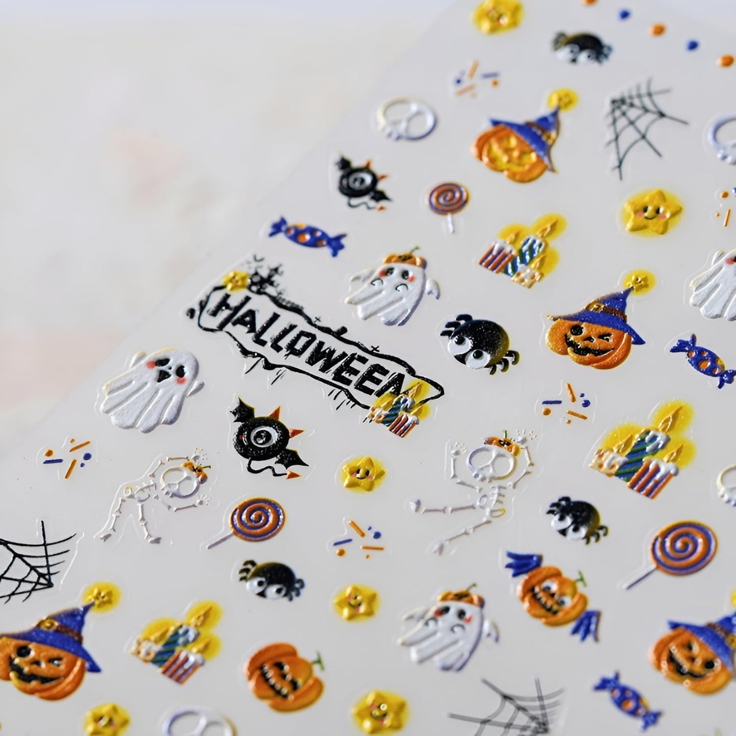 Halloween Nail Stickers for Nail Art Cute Ghost Design 5D Embossed Nail Decals Pumpkin Skull Spider Web Nail Art Stickers Halloween Nail Supplies DIY Manicure for Women Girls