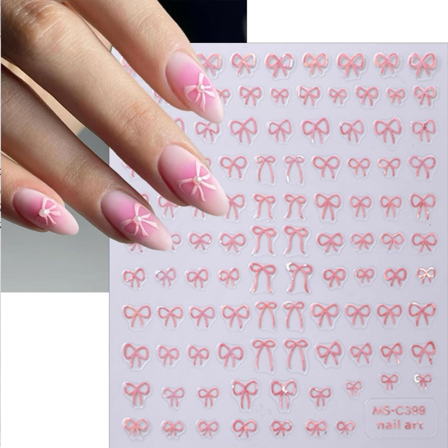 12 Sheets Self-Adhesive Bow Nail Stickers - 3D Decals for Nail Art - Black, White, Pink - DIY Manicure Decorations for Women & Girls