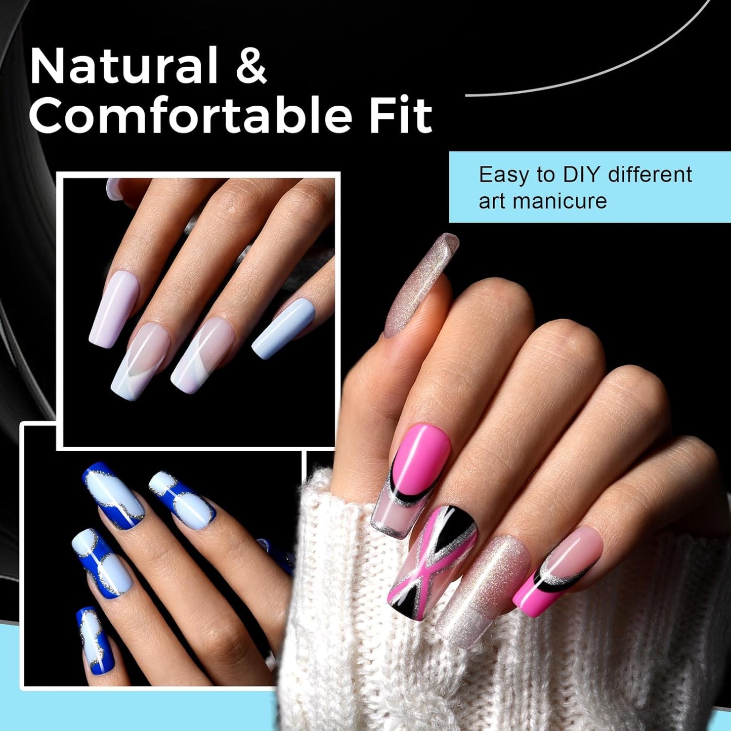 TOMICCA Medium Square Nail Tips Acrylic Nails 240Pcs Acrylic Nail Kit Pre-shape Full Cover Clear Nails Gel Nail Tips for Extension Nail Home DIY, 12 Sizes