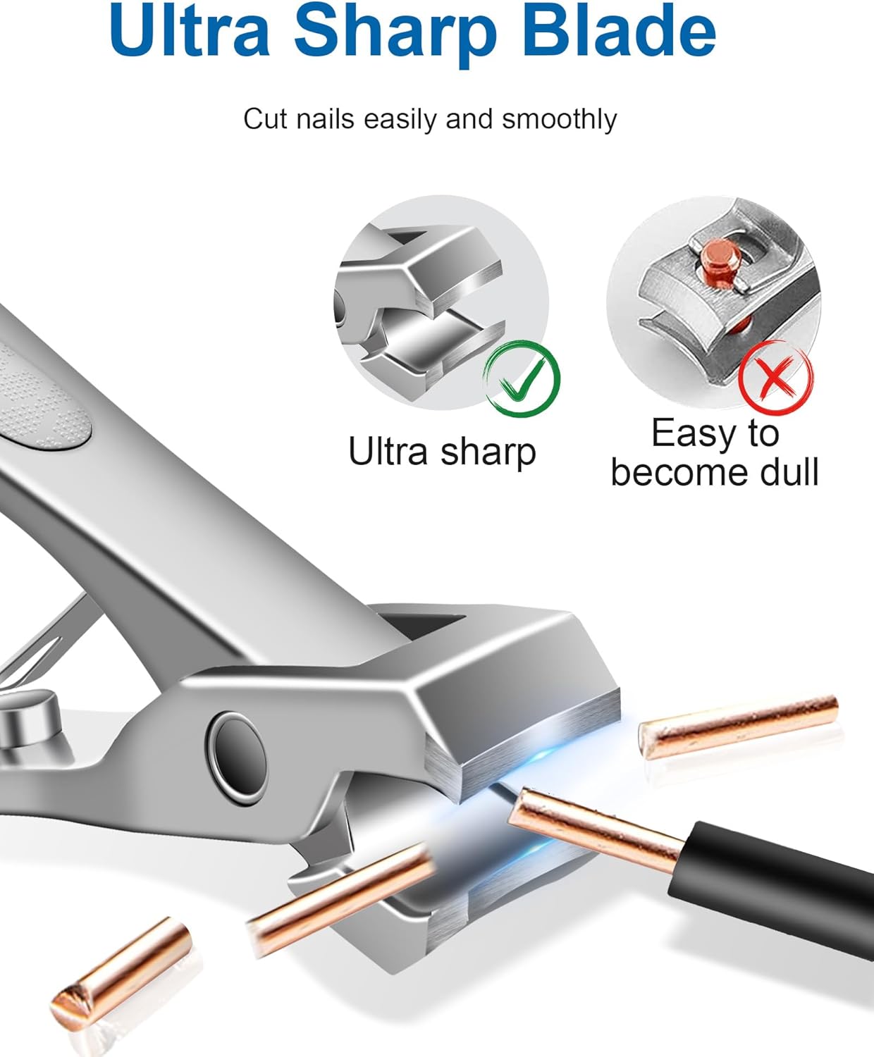 Nail Clippers for Thick Nails, Sturdy Sharp Heavy Duty Large Wide Jaw Opening Anti-Splash Fingernail and Toenail Clipper with Catcher for Seniors, Men & Women, Adult, Silver