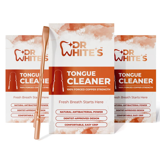Dr. White’s Copper Tongue Scraper – Dentist-Designed Tongue Cleaner Tool for Fresh Breath, Dual-Grip, Rust-Resistant, Built to Last – 100% Forged Copper, For Adults & Kids (3-Pack)