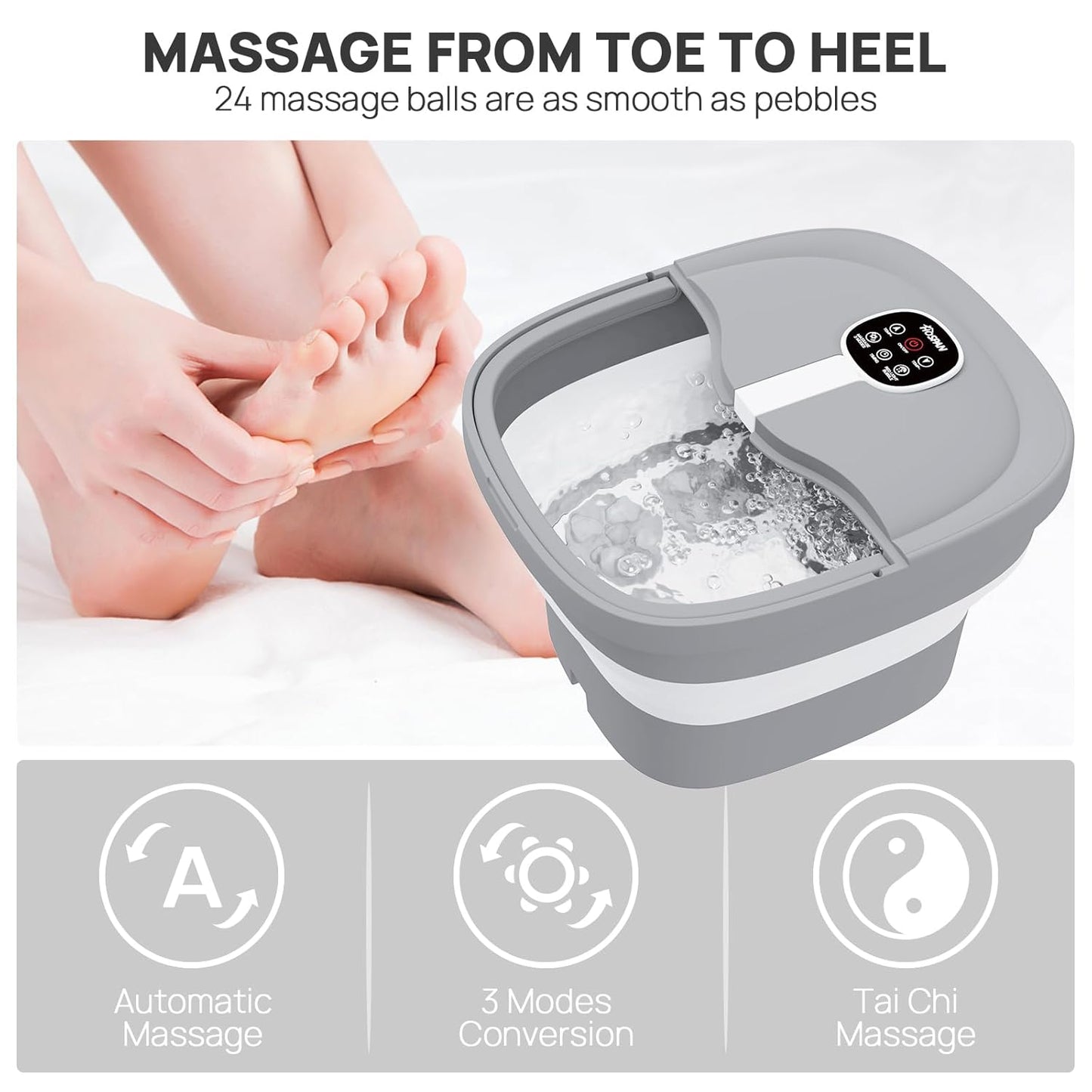 HOSPAN Collapsible Foot Spa Electric Rotary Massage, Foot Bath with Heat, Bubble, Remote, and 24 Motorized Shiatsu Massage Balls. Pedicure Foot Spa for Feet Stress Relief - FS02A