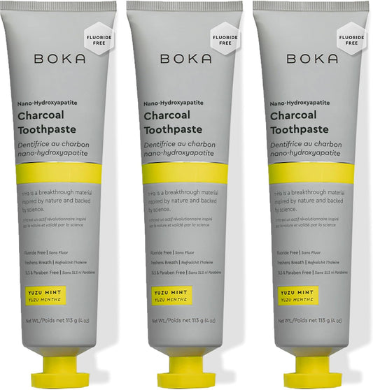 Boka Fluoride Free Toothpaste, Nano Hydroxyapatite Toothpaste, Appropriate for Sensitive Teeth - for Adult, Kids Oral Care - Yuzu Mint Flavor, 4 Fl Oz 3Pk US Manufactured