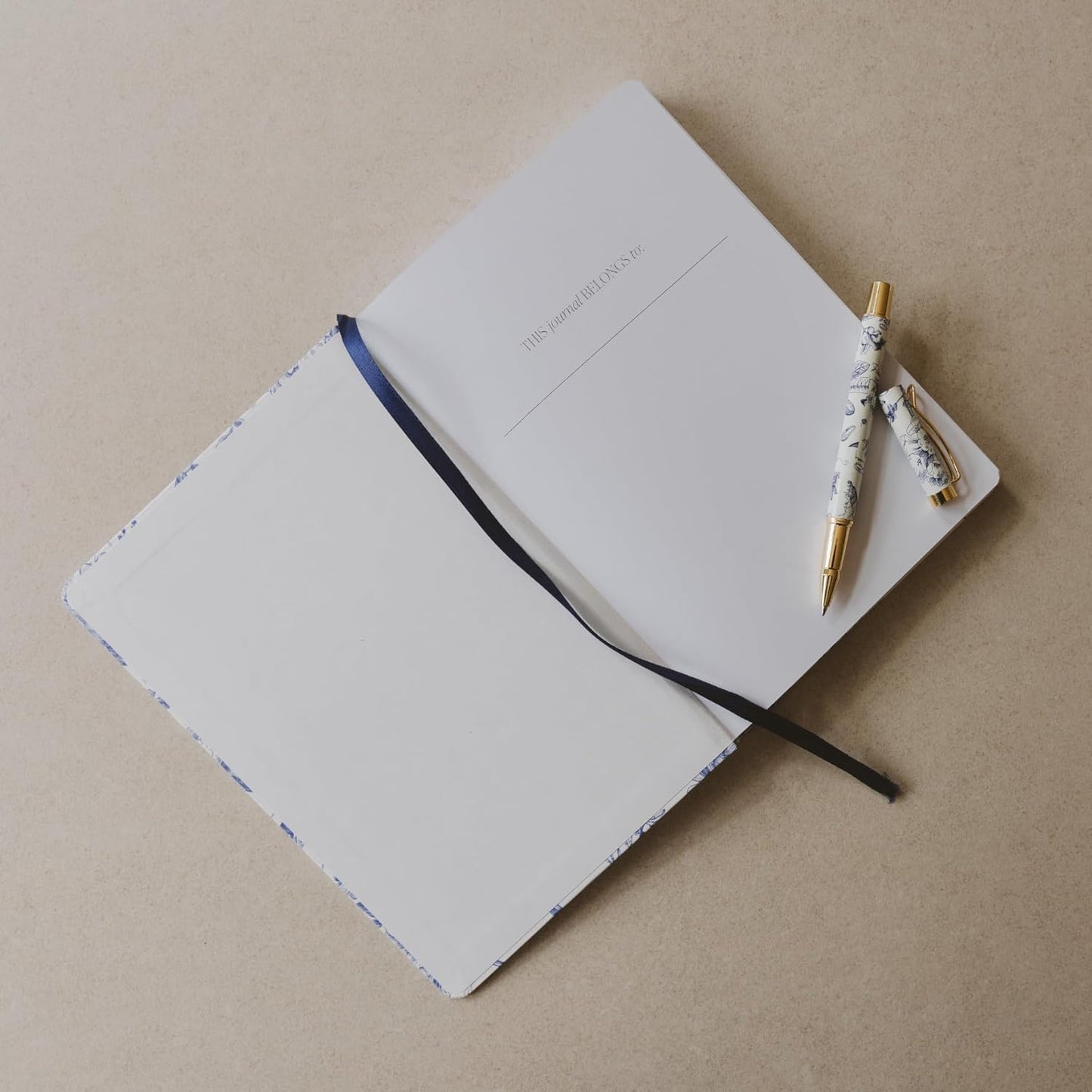 Sweet Water Decor Notes Journal, Cute Lined Composition Notebook for Women, 100 Ruled Pages for Writing, Blue Delft Matte Laminate Hardcover Diary with Gold Foil Details