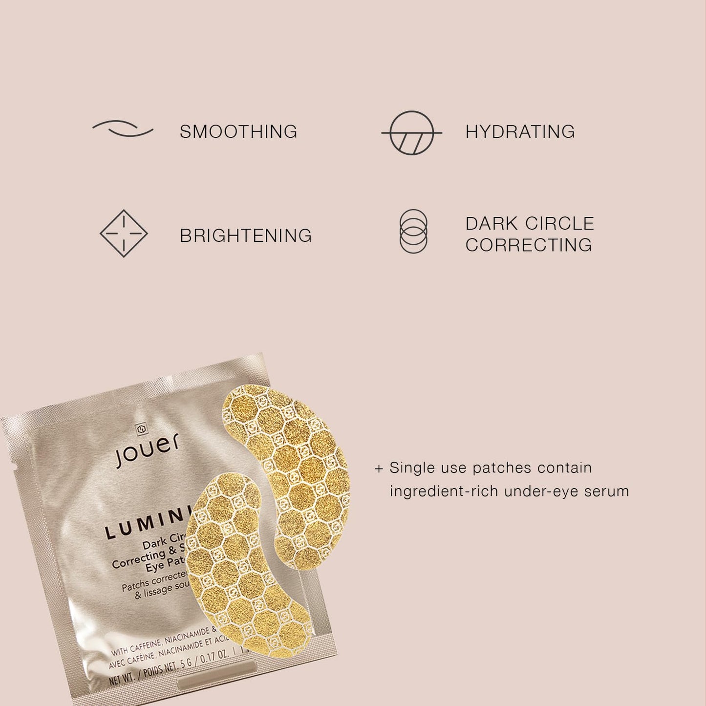 Jouer Luminize Dark Circle Correcting & Smoothing Eye Patches, Caffeine Eye Patches for Dark Circles and Puffiness, Under Eye Mask Patches for Wrinkles