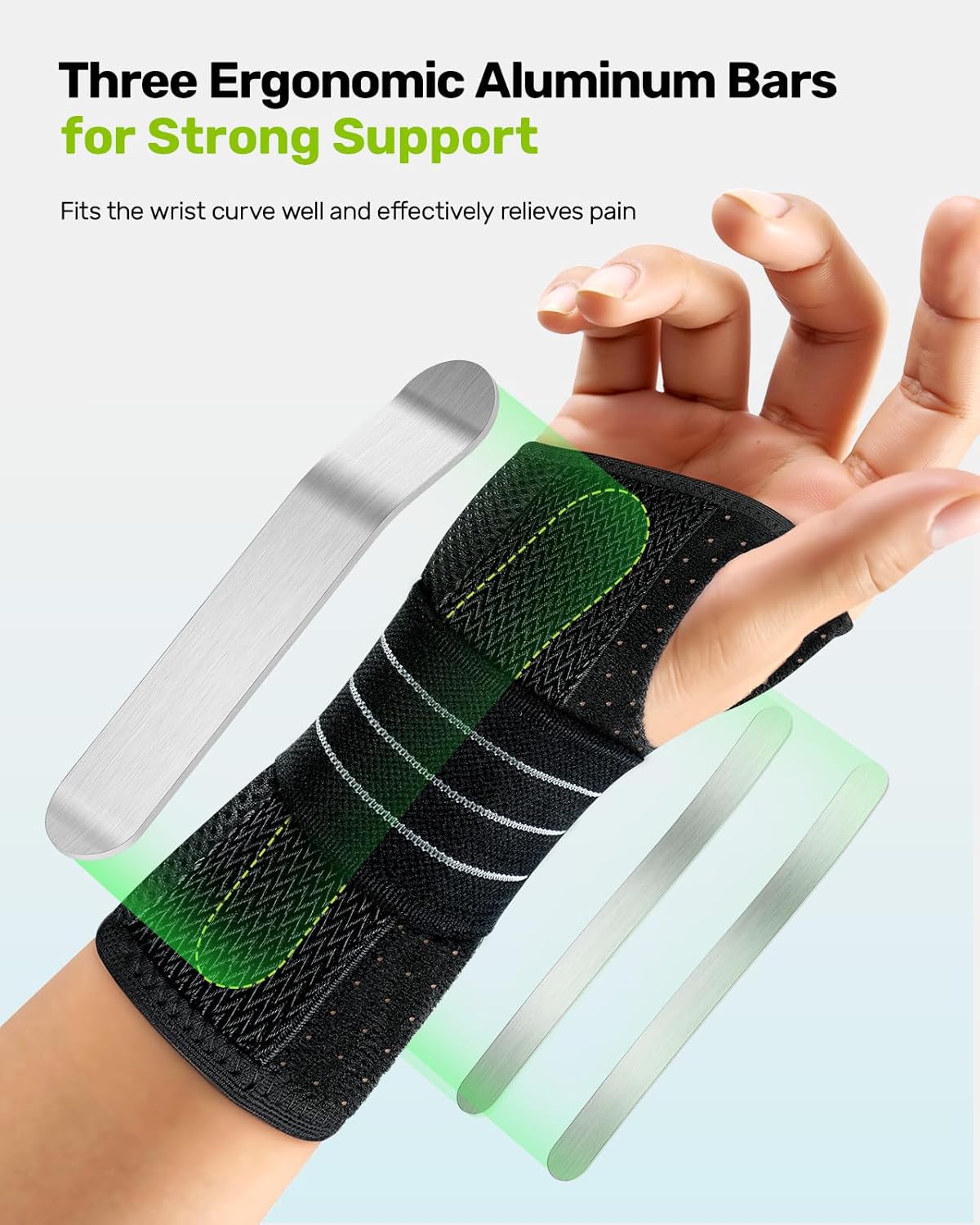 Carpal Tunnel Wrist Brace, Adjustable Night Wrist Support with 3 Metal Splints, Hand Brace for Men Women No Pressure on Thumb, Splint Stabilizer for Work, Blue Left Hand, Size M