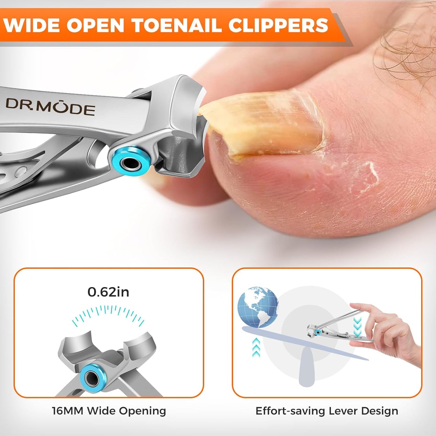 Toenail Clippers for Thick Nails for Seniors, Angled Head Large Toe Nail Clippers for Men with Catcher, Heavy Duty Wide Opening Fingernail Clippers Ultra Sharp Nail Cutter Trimmer- Silver