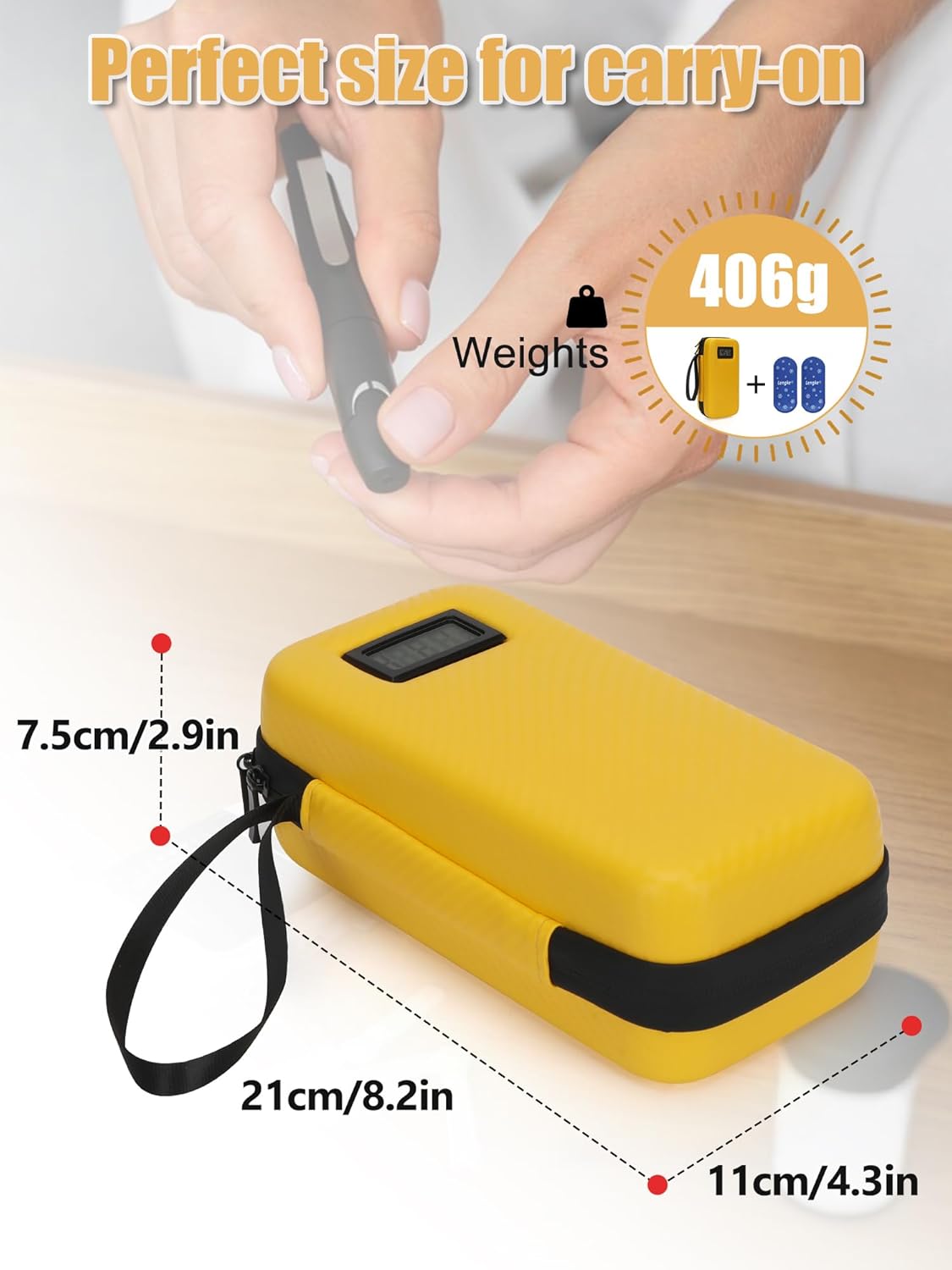 Insulin Cooler Travel Case with 2 TSA Approved Gel Ice Pack for Insulin Syringe and Diabetic Supplies, Temperature Display Diabetic Travel Case by LengKe (Yellow)