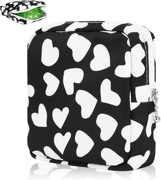 Desing Wish Portable Period Bag for Teen Pads, Napkins, Small Tampons - Sanitary Storage Bag, First Period Gifts for Teen Girls (Hearts)