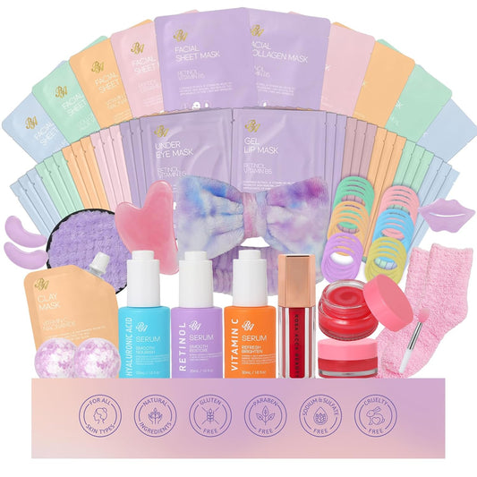 Face Sheet Masks Pack, 55 Pcs Skin Care Kit, Spa Kit Gift for Women, Real Deep Hydrogel Collagen Mask, Hyaluronic Acid Face Serum, Clay Mask, Gel Eye Mask, Lip Gloss, Christmas, Birthday, Anniversary