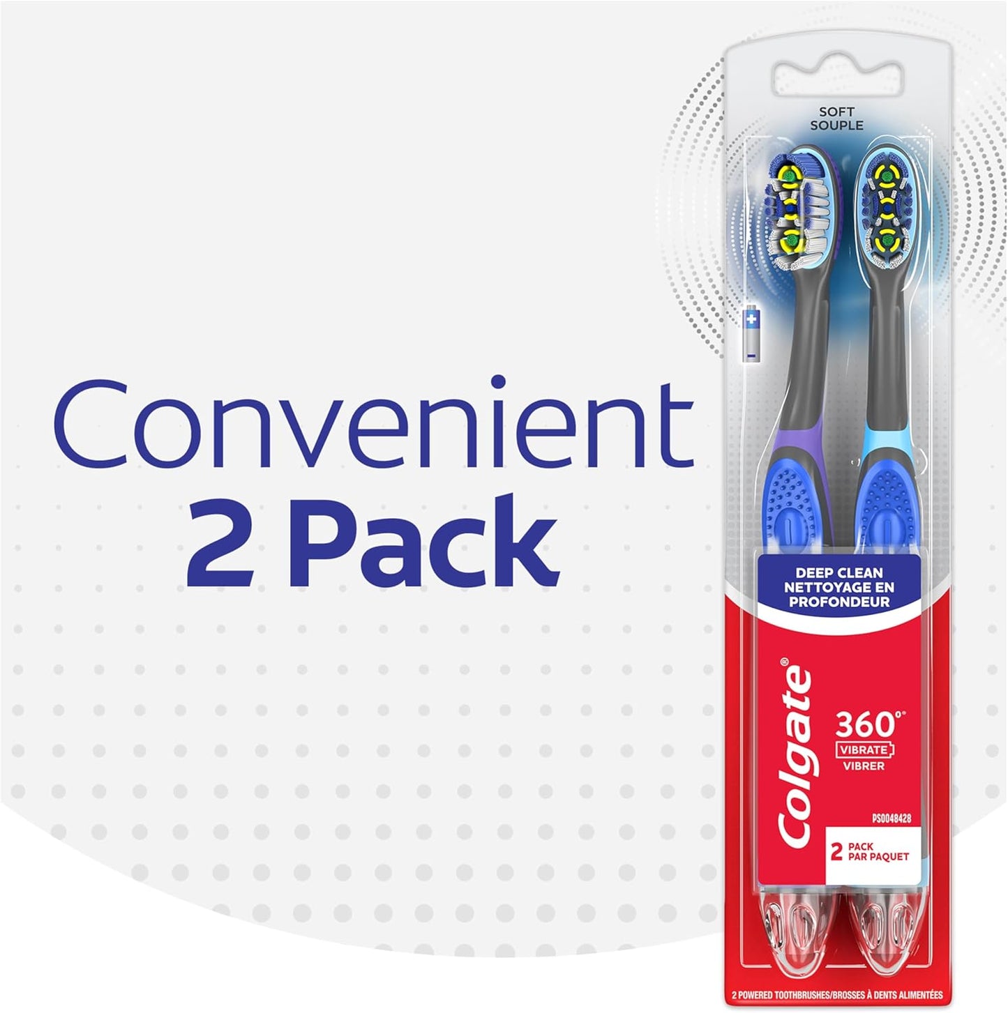 Colgate 360 Vibrate Deep Clean Battery Operated Toothbrush Pack, Disposable Electric Toothbrush with 1 AAA Battery Included, Whole Mouth Clean, 24 Pack