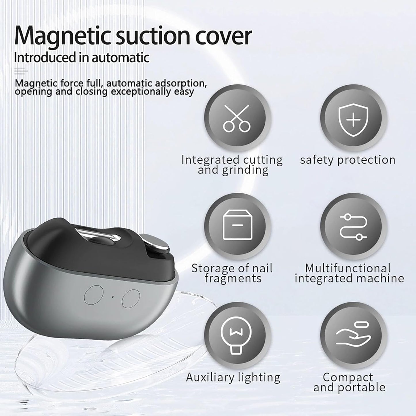 Imwing Easyclip, Vueeze/Yosody/Pubyfun/Olygee/Glosrity Easy Clip, Electric Nail Clipper & Polisher 2-in-1 with LED Light - Safe Toe & Fingernail Trimmer for Seniors, Adults, Kids, Baby (2 Set-Gray)