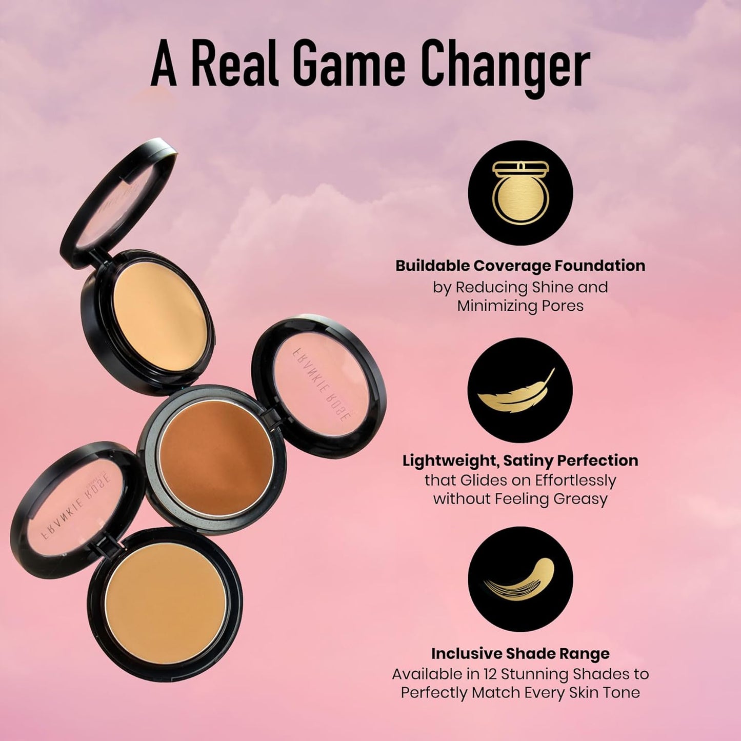 Frankie Rose Cosmetics Powder Foundation – Full Coverage Face Powder For Pores & Imperfections, Evens Out Skin Tone & Shine-Control | 58 Grams (Spice)