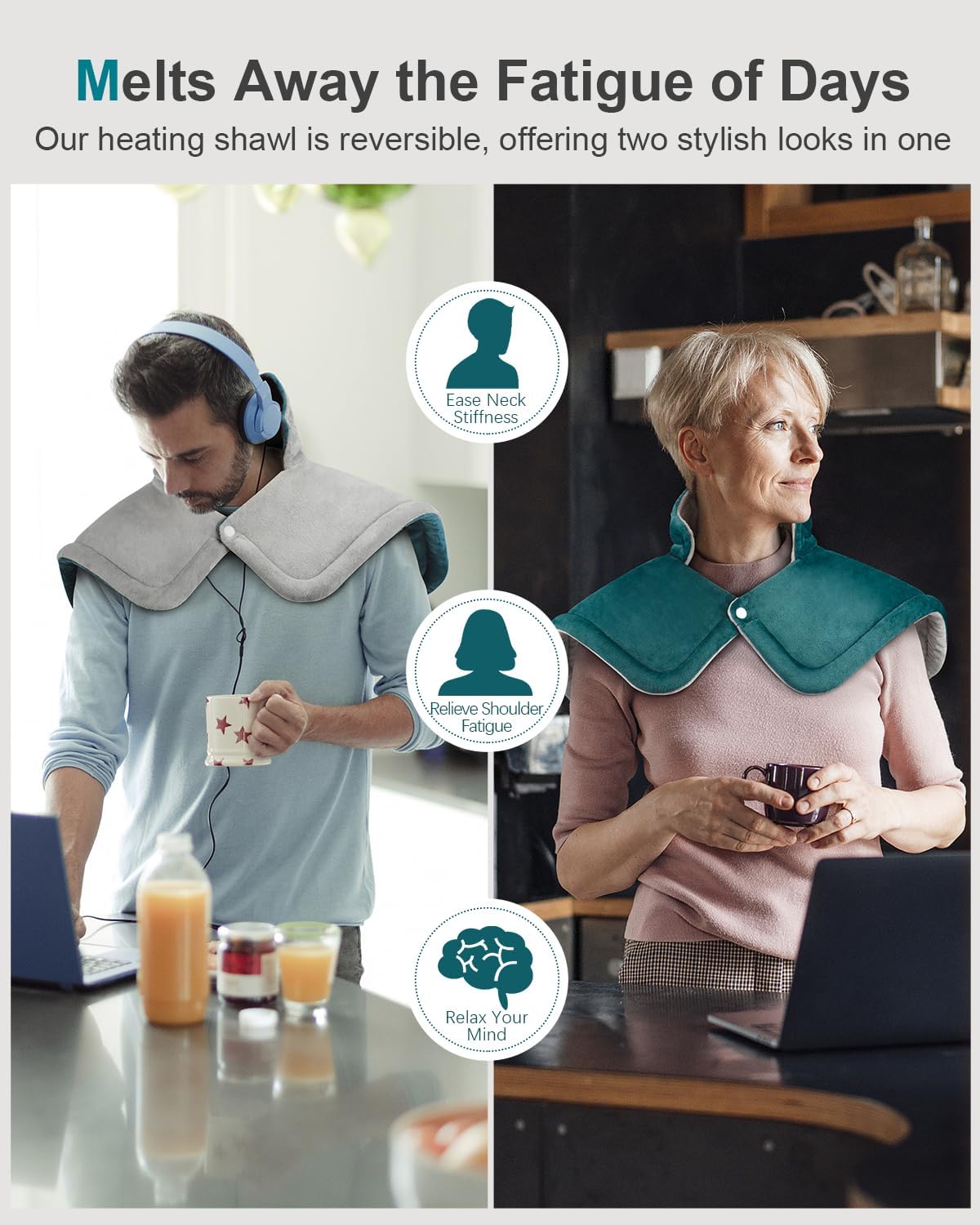 Heating Pad for Neck Shoulders Back Pain Relief, Birthday Gifts for Women Mom Grandma Elderly Lady, Dry Moist Heated Pad Neck Wrap Warmer, Christmas Stocking Stuffers for Her Wife Girlfriend, Blue