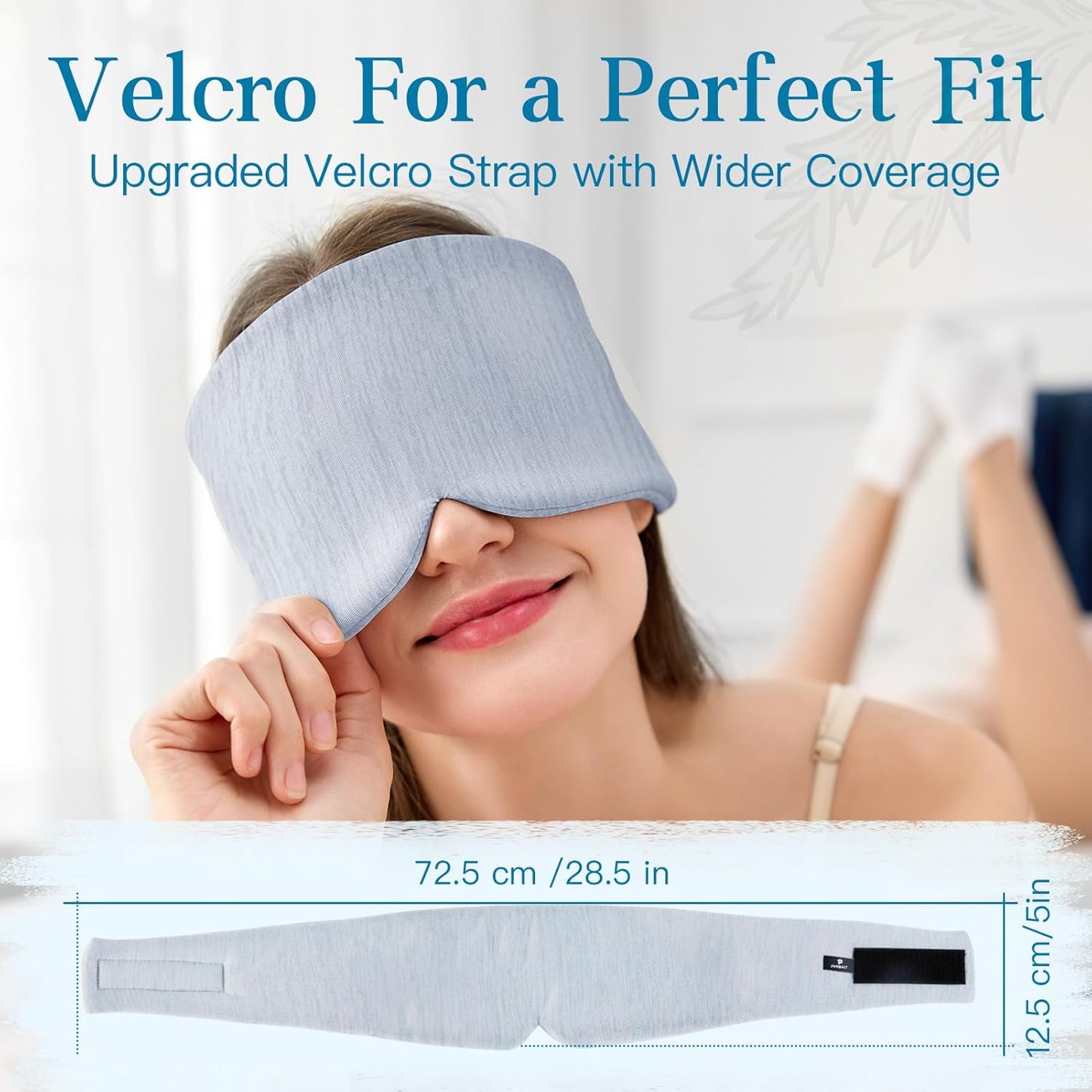 2 Pack Sleep Masks, Cooling Fabric Soothing Sleeping Mask for Side Sleeper, Large Size Adjustable Velcro Cool Eye Masks, No Gel, No Eye Cups, No Pressure (Light Blue & Black Gray)