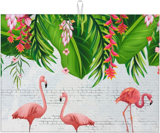 Flamingo Dish Drying Mat For Kitchen Counter Absorbent Large Kitchen Fast Dry Pad Reusable Washable Protector Rack Large Mat 18 X 24