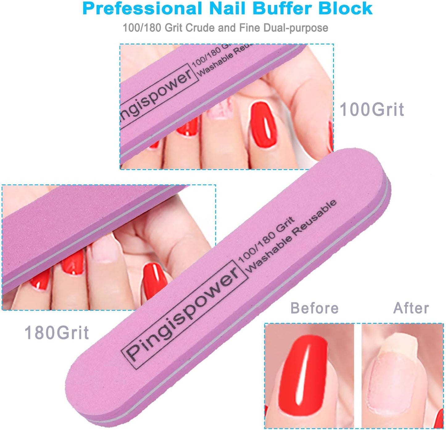 Nail Files and Buffers, 17PCS Professional Metal Nail File and Emery Boards for Natural Nails(100/180 & 600/3000 Grit), Reusable with Washable Nail Buffer Block for Women Home and Salon