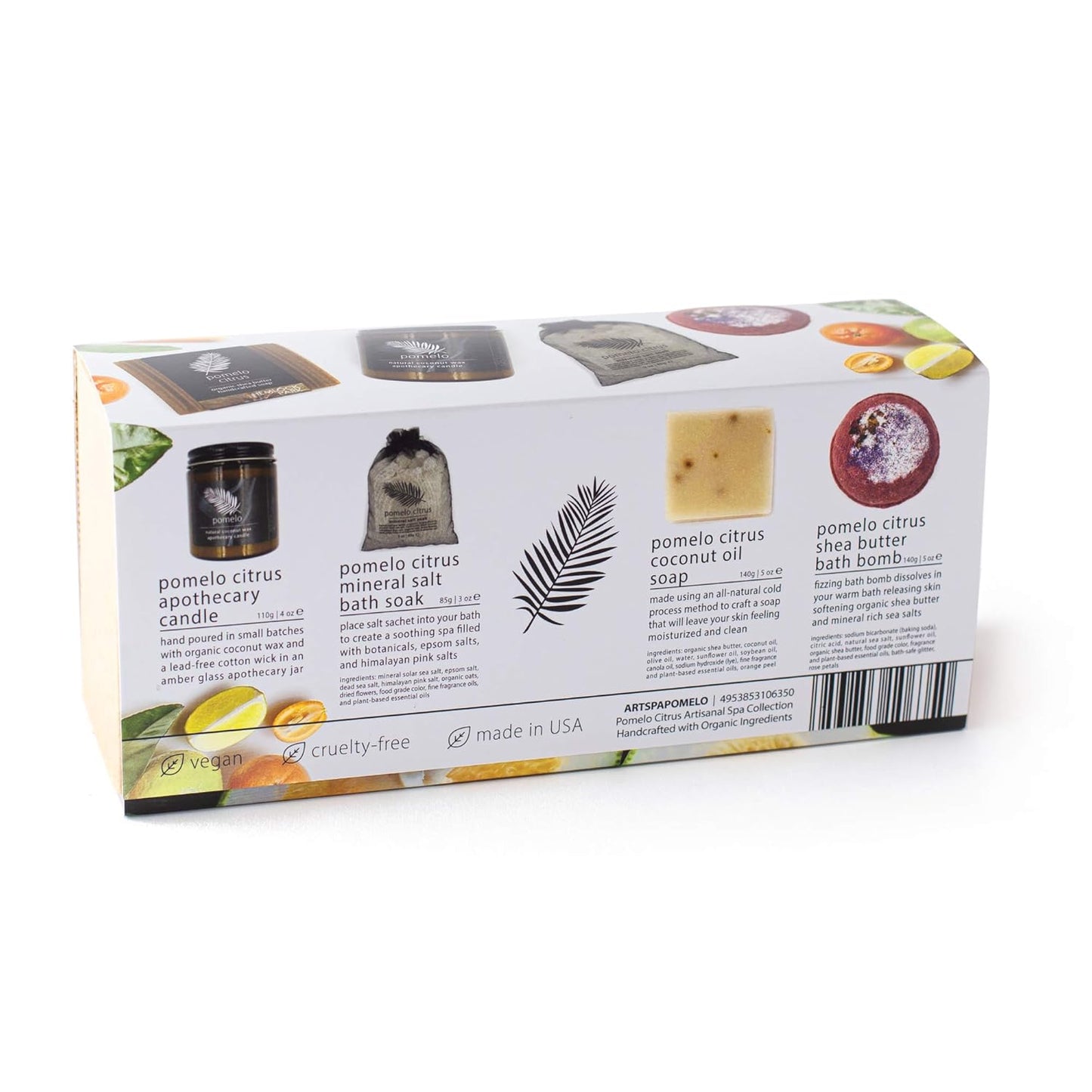 Hemlock Park Pomelo Citrus Artisanal Spa Gift Box | Apothecary Candle, Shea Butter Soap, Bath Bomb, Mineral Salt Bath Soak | Handcrafted with Plant Based Ingredients