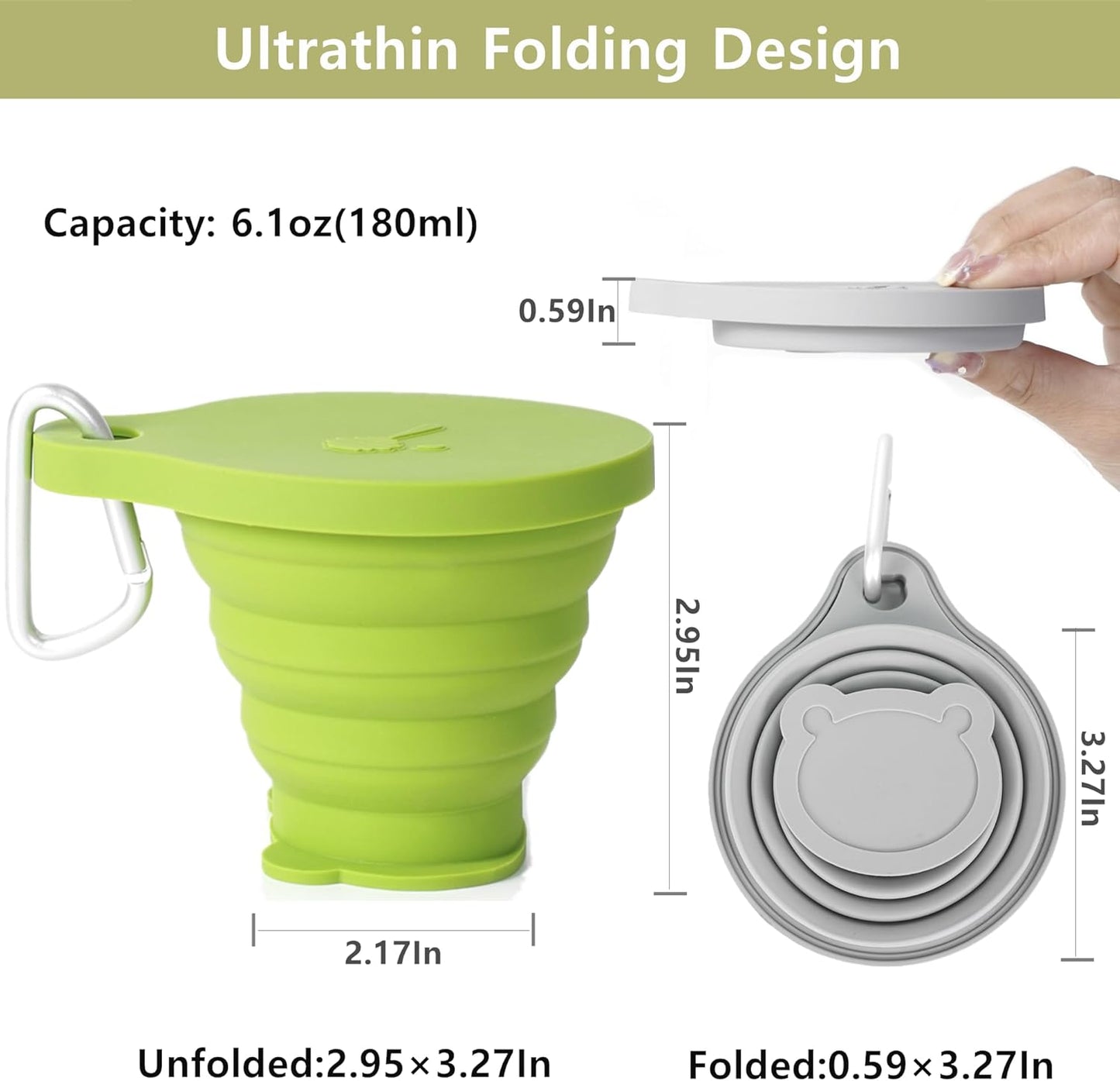 IYYI Collapsible Cup for Traveling, Silicone Camping Cup, Foldable Mug with Lid, Portable Cup for Camping, Hiking, Outdoors, Travel, Folding Mug (Gray-Matcha