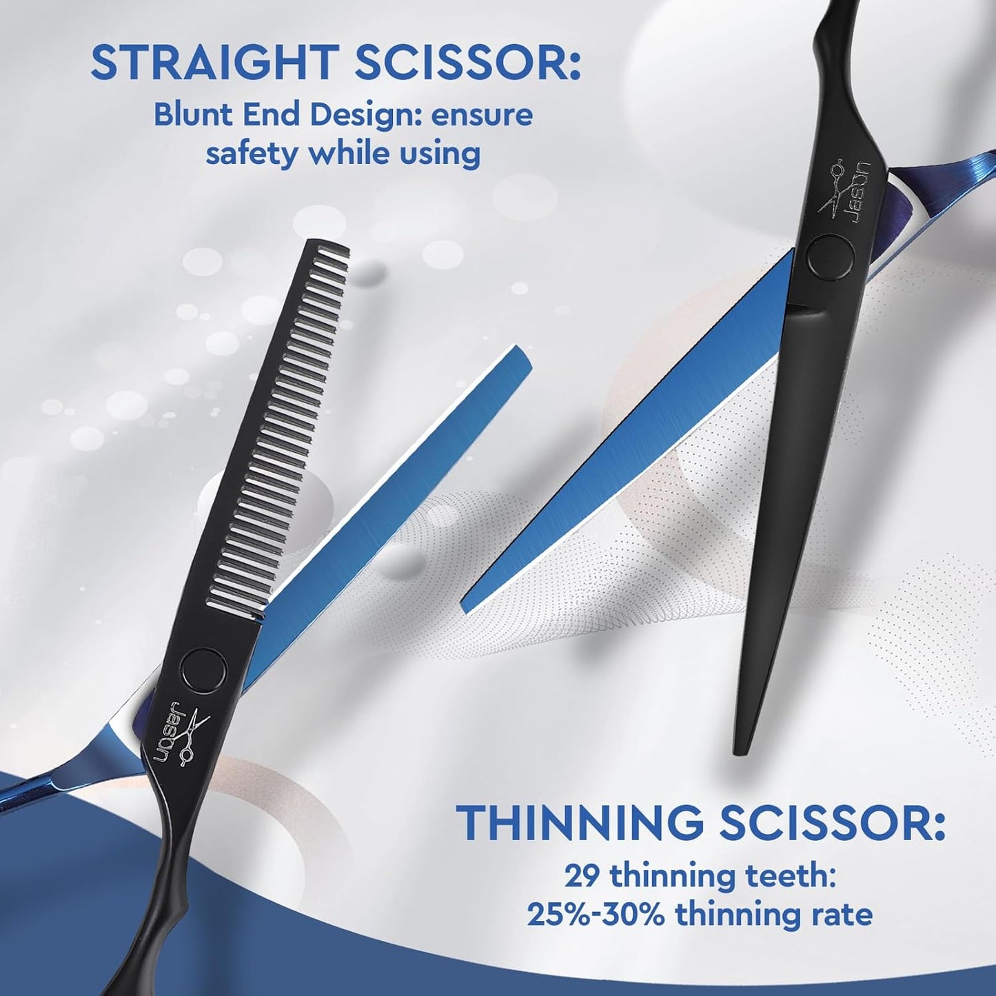 JASON Professional 10 PCS Haircut Scissors Set - 6.7" Thinning/Texturizing Scissors, Straight Shears for Men Women Home Salon Barber (30 Teeth, Black & Blue)
