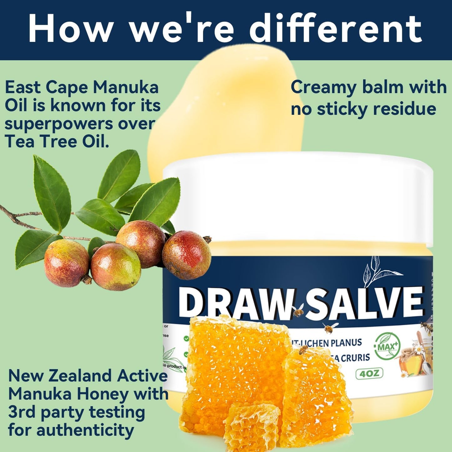 Manuka Honey Tea Tree Cream, Scaling Max Strength Soothing Ointment, Foot Care, Jock Itch, Ringworm, Foot Odour, Dry Cracked Heels, Athlete's Foot Treatment, itching, Burning, Cracking