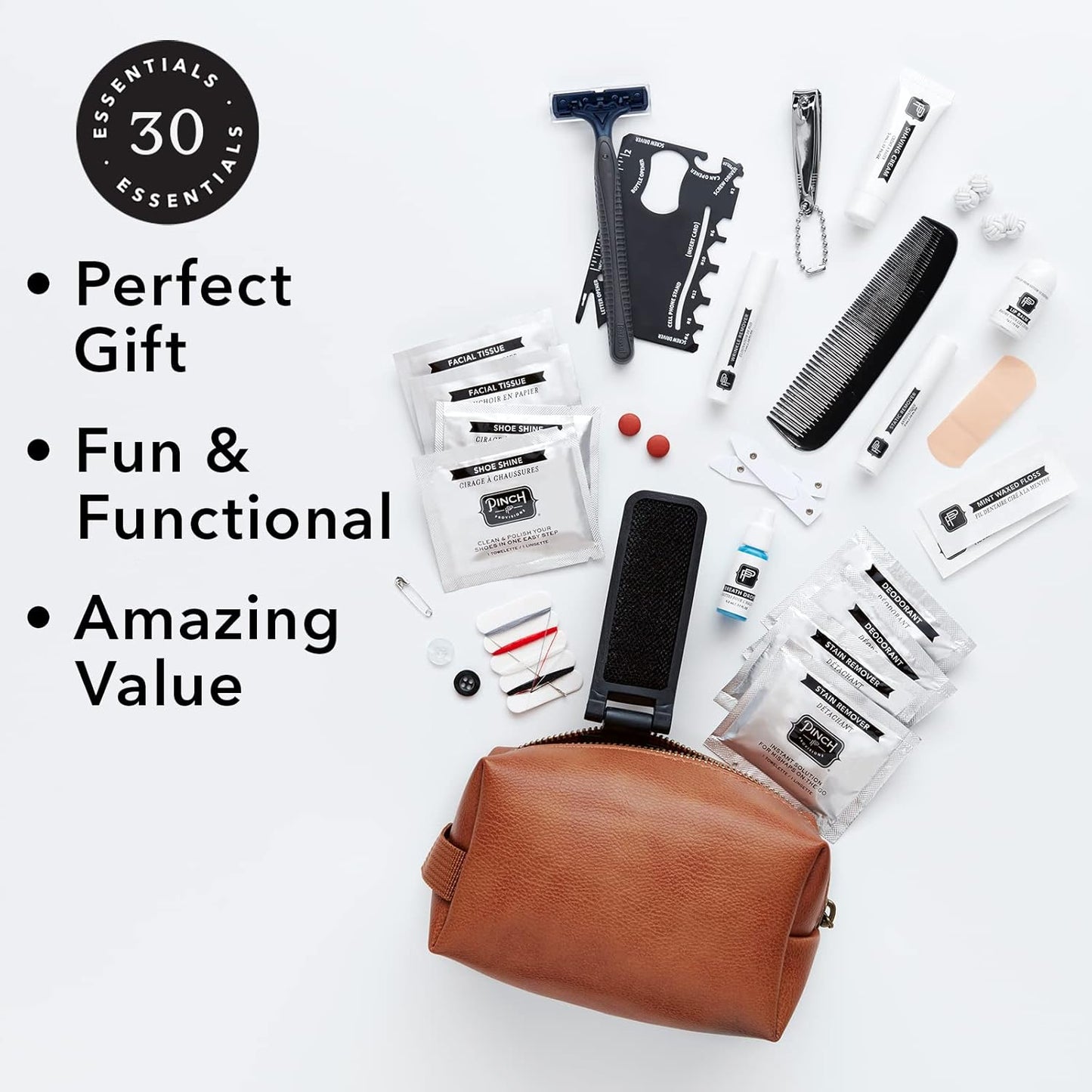 Pinch Provisions Hemergency Kit for Men, includes 30 Style & Grooming Essentials, Gift & Accessory for Grooms, Best Man, Personal Care, Travel or Cars