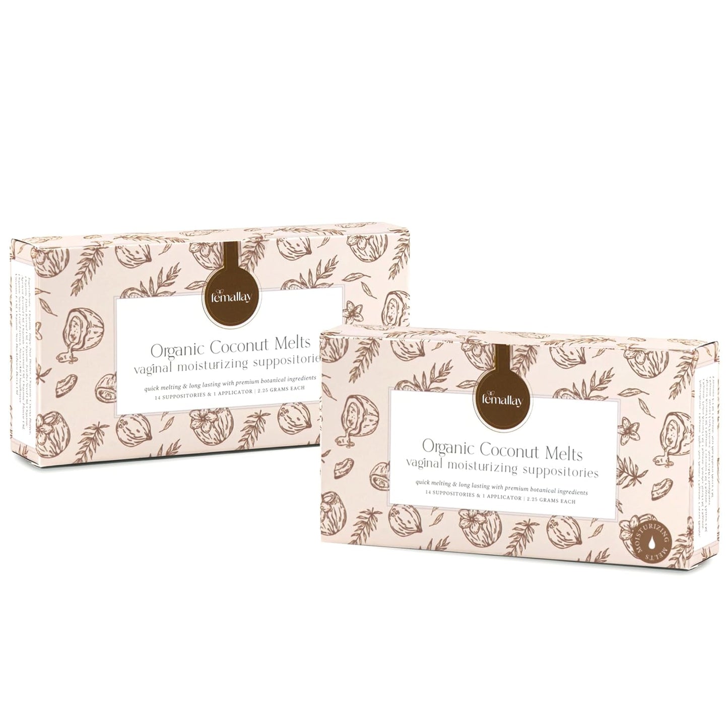 Femallay Organic Vaginal Moisturizing Suppositories – Coconut 2 Pack – 100% Natural Relief for Dryness, Odor & Daily Feminine Discomfort – 14 Count + Applicator