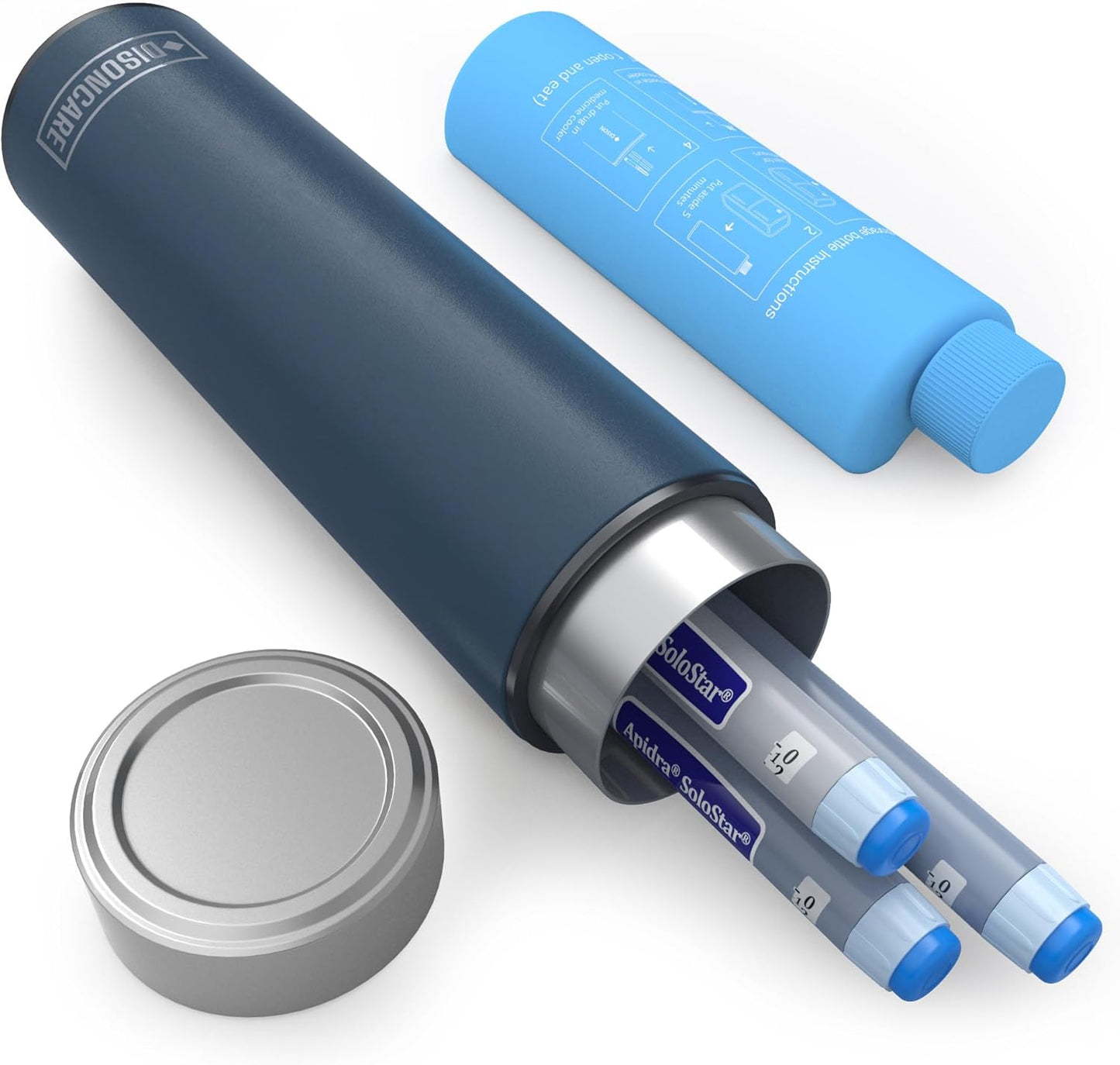 DISONCARE Odyssey 60H 3 Insulin Pens Cooler Travel Case Medication Cooler for Travel TSA Approved Diabetic Insulina EpiPen Carry Case Medicine Bag Ice Pack with Medical Tag(Navy Blue)