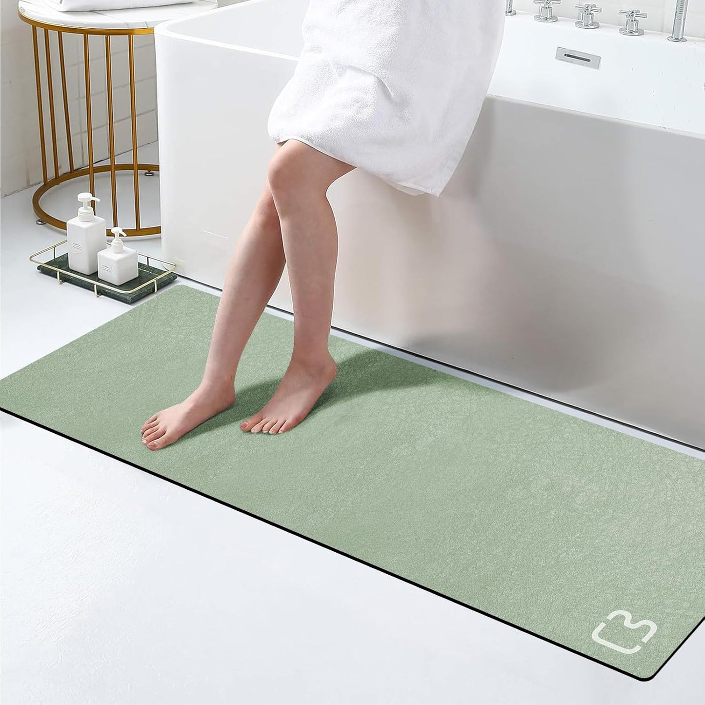 Diatomaceous Earth Bath Mat 17" x 59" Extra Long Bathroom Mat Large Fast Dry Super Absorbent Non-Slip Rubber Backed Shower Mat Bath Rugs Mats for Bathroom Floor, Tub, Shower, Sink, Sage Green