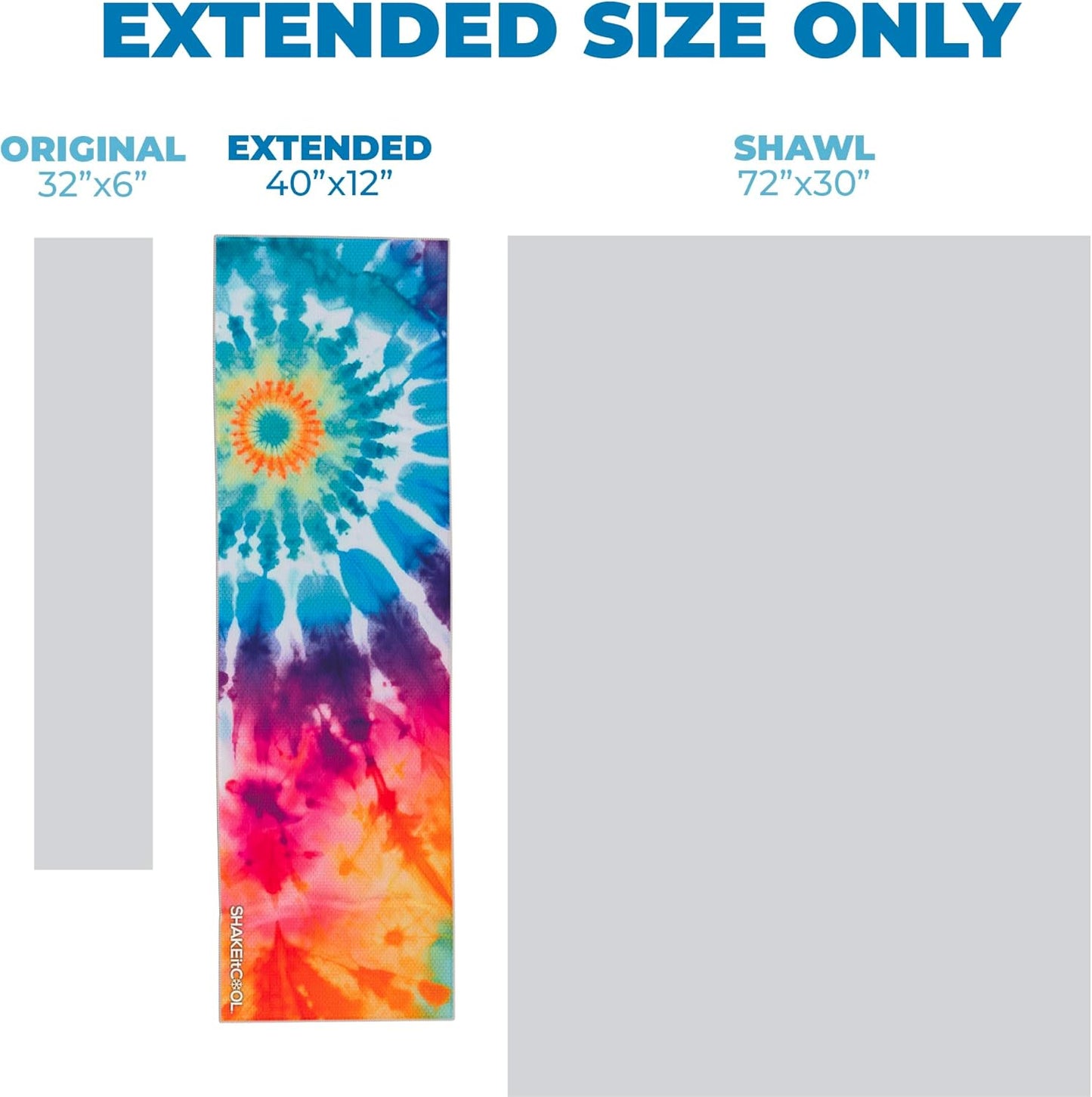 SHAKEitCOOL Extended Size Cooling Towel – Be Cool in Style - Heat Relief, Soft, Lightweight, Sun Protection, Easy Clean - Perfect for Biking, Hiking, Running, Yoga, Golf, Gardening - Tie Dye Ring M