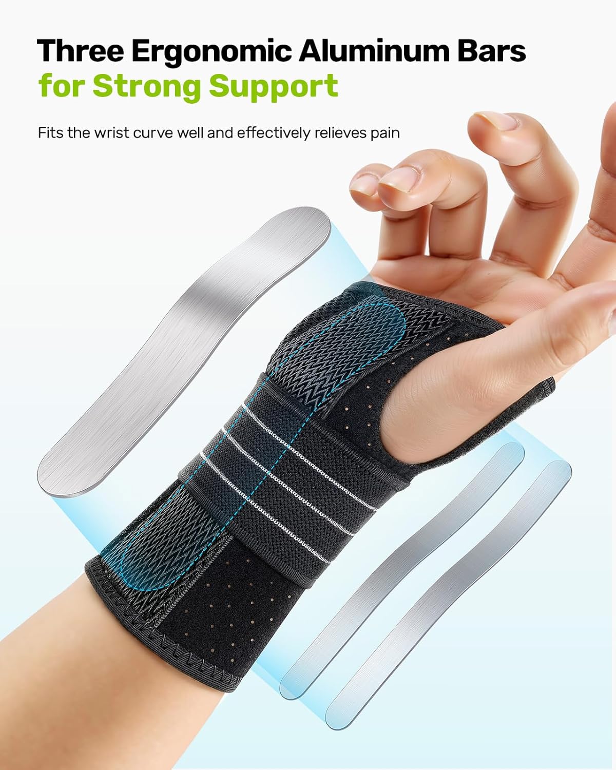 Carpal Tunnel Wrist Brace, Adjustable Night Wrist Support with 3 Metal Splints, Hand Brace for Men Women No Pressure on Thumb, Splint Stabilizer for Work, Gray Right Hand, Size L