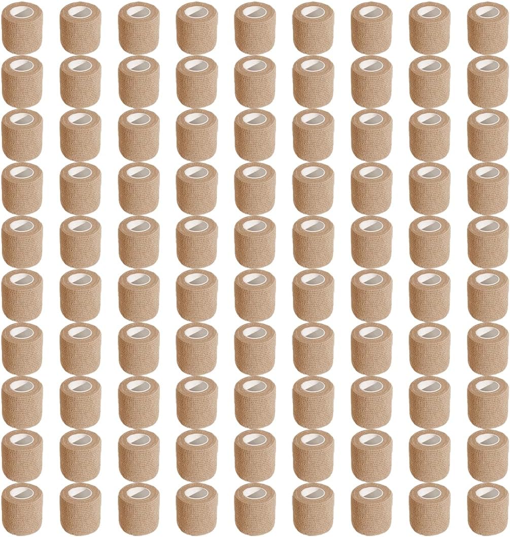 100 Rolls Self Adhesive Bandage Wrap 2 inch Cohesive Bandage Wrap Stretch Bandages Wraps Tape Elastic Self-Adherent Tape for Wrist Ankle Sports Swelling Sprains （Skin）