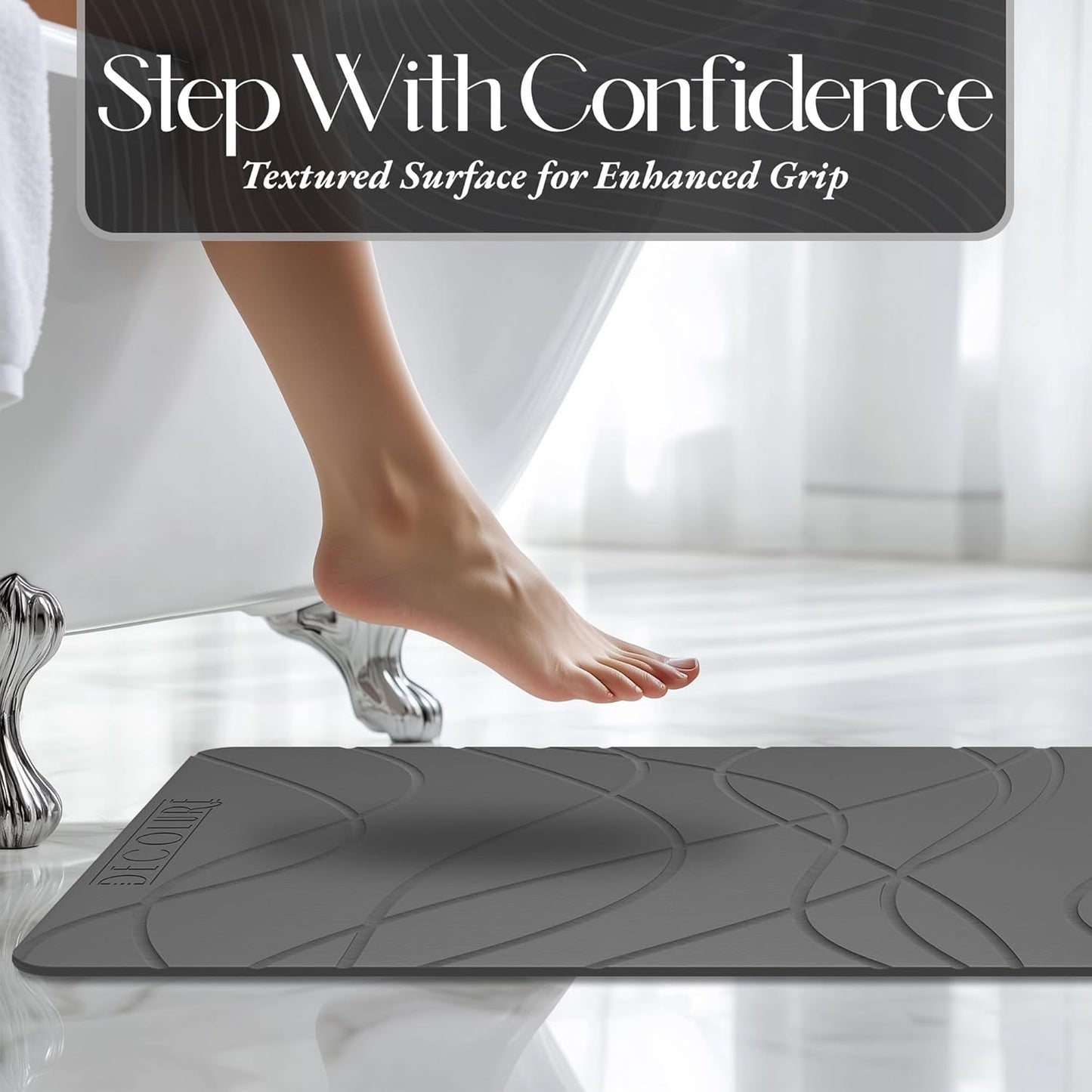 DECOLURE Stone Bath Mat, Quick Dry & Non-Slip Diatomaceous Earth Shower Mat for Bathroom, Luxurious & Easy to Clean Diatomite Stone Mat for Bathroom, Kitchen, High Density (Standard, Grey)