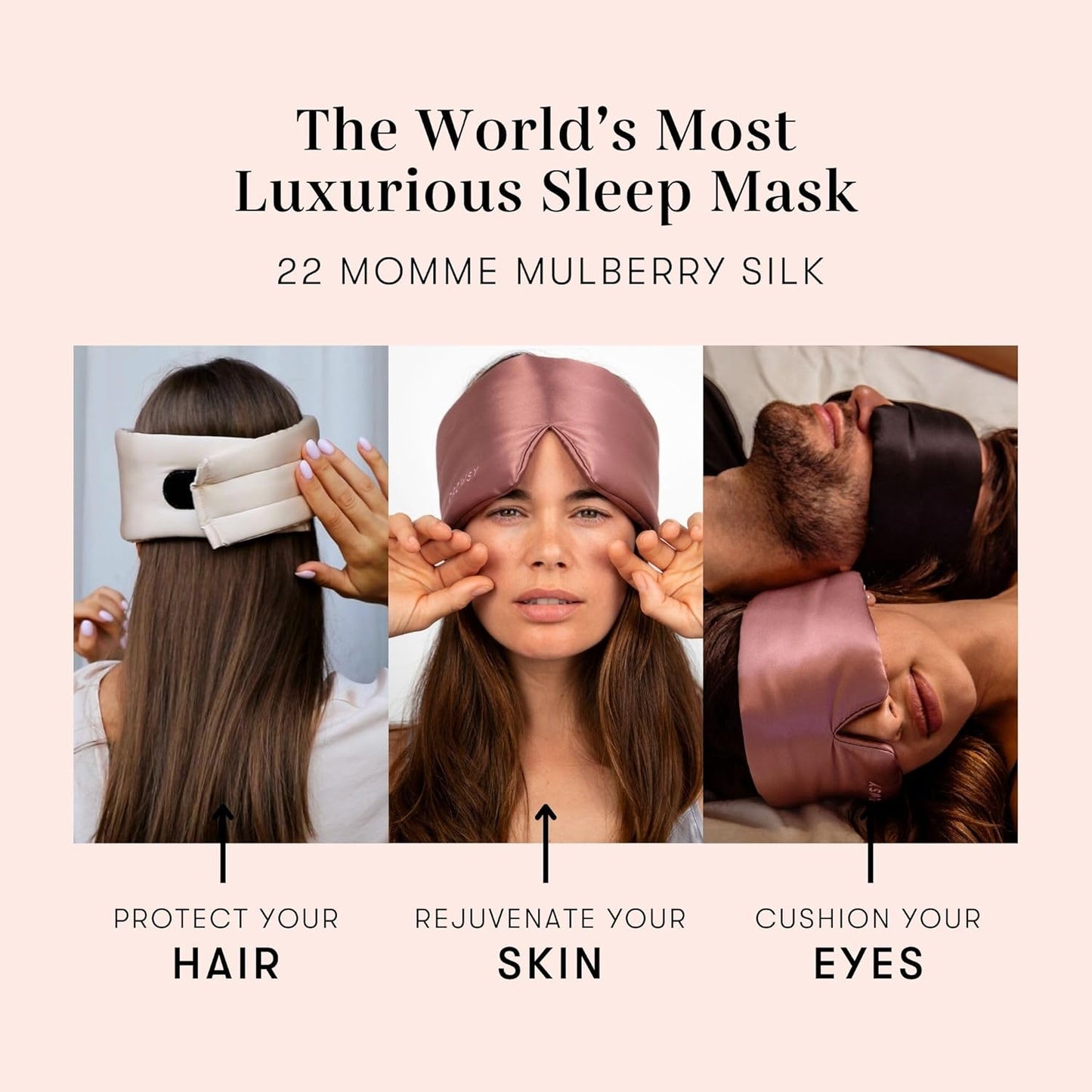 DROWSY Silk Sleep Mask - Face-Hugging, Padded Cocoon for Luxury Sleep in Total Darkness - 100% Pure Mulberry Silk (Sunset Pink)