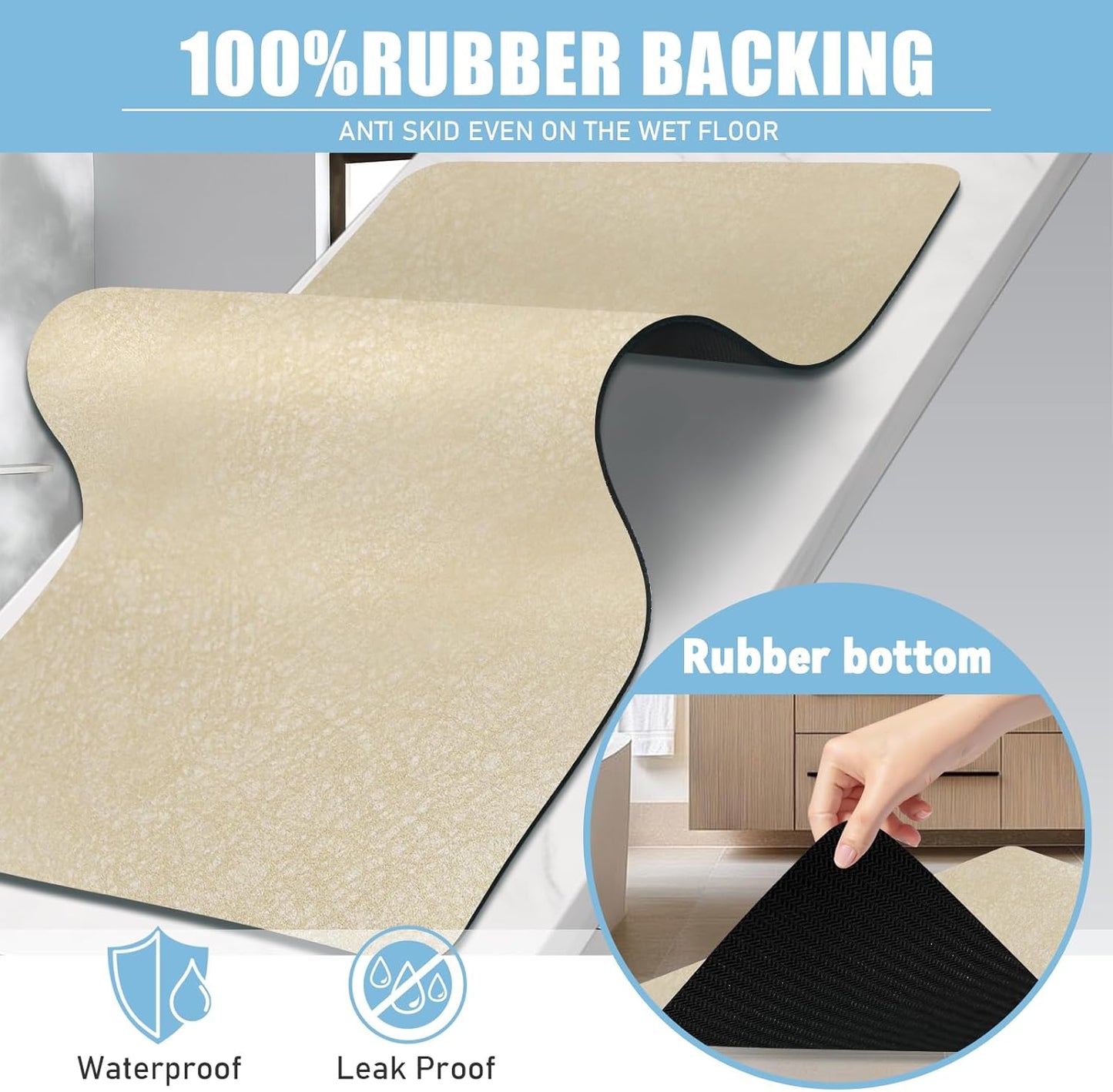 Diatomaceous Earth Bath mat Bathroom Rugs Super Absorbent Quick Dry Non Slip Bath Mat Thin Bathroom Floor Mats Fit Under Door-Shower Rug for in Front of Bathtub Shower, Coffee, 15.7"*23.6"