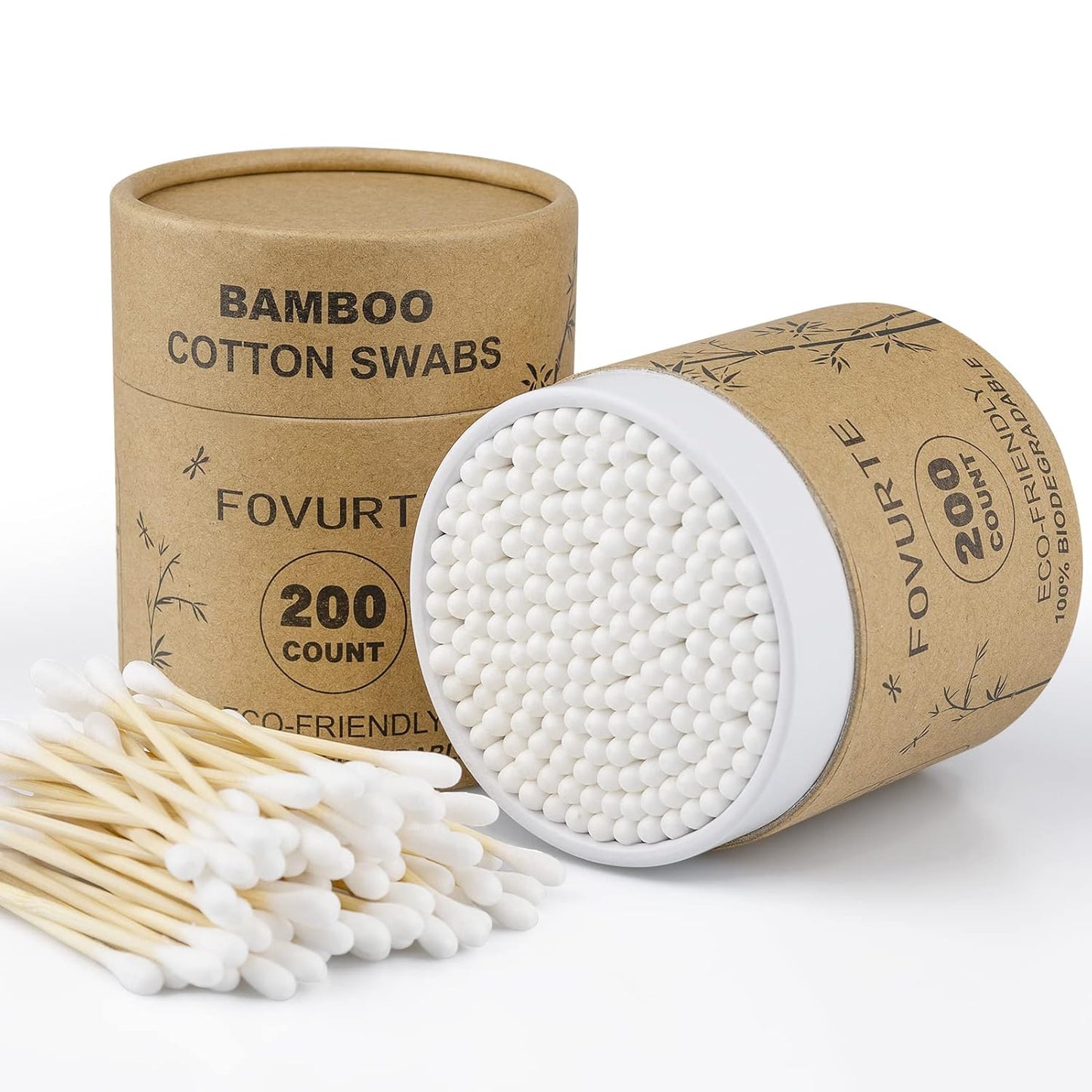 Bamboo Cotton Swabs 400 count, Organic Cotton Swab Round Tips, Natural Wooden Cotton Buds for Ears, Double Heads Ear Sticks Travel, Makeup Remover
