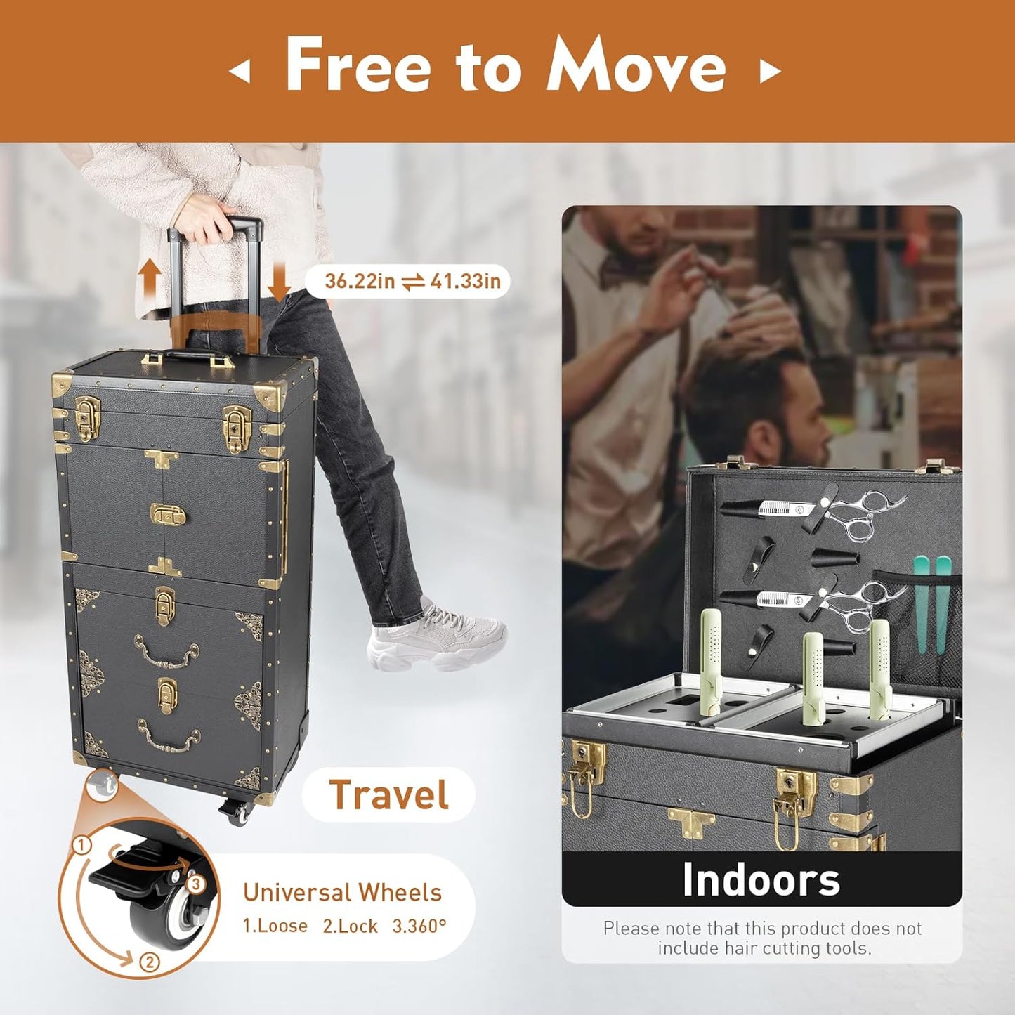 44.09lbs Lockable Makeup Train Case,Rolling Hairdressing Trolley,Beauty Salon Cosmetic Luggage with Universal Wheels for Hair Stylist,Make-up Artists (Black 2)