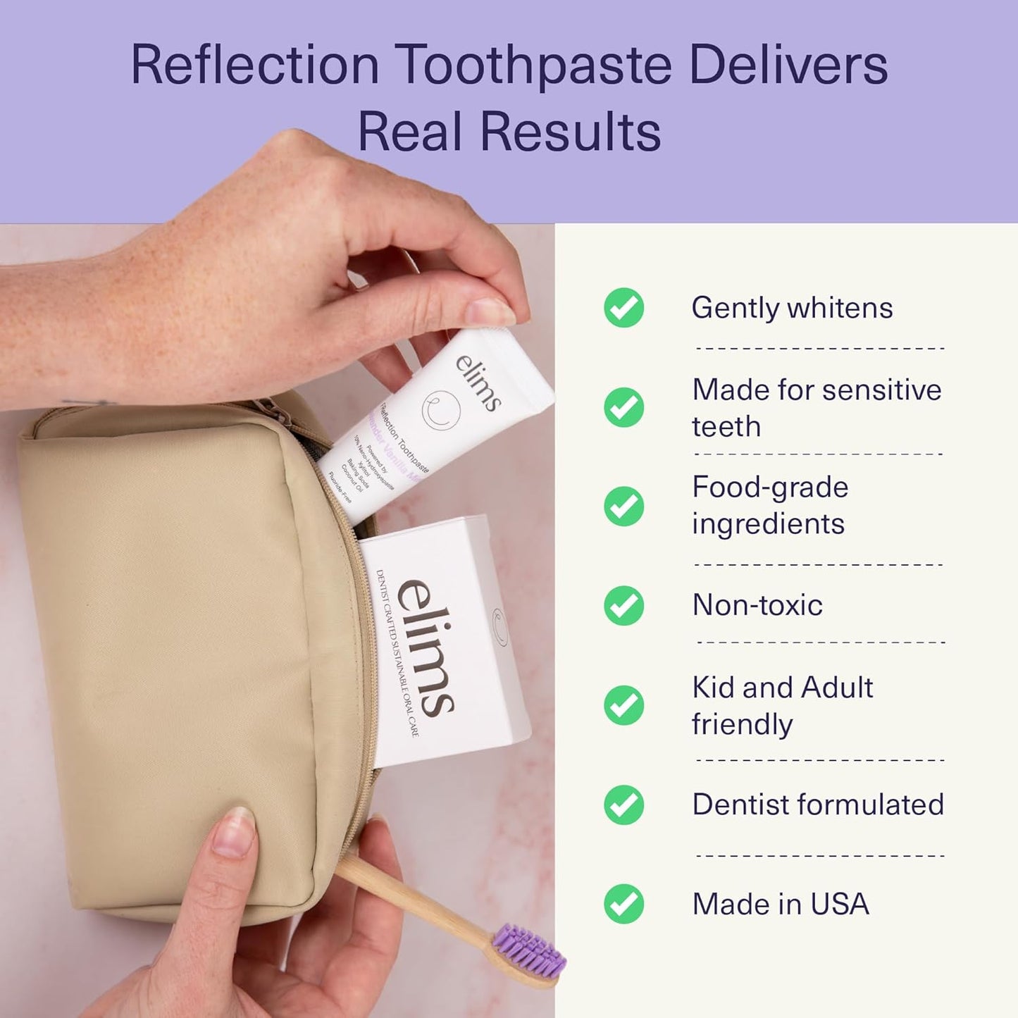 ELIMS Travel Size Nano Hydroxyapatite Toothpaste Fluoride Free - Xylitol Remineralizing Toothpaste for Whitening Sensitive Teeth - Lavender Vanilla Mint Toothpaste for Adults & Kids 1oz