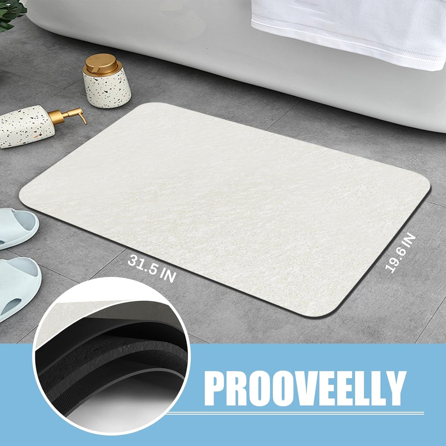 Diatomaceous Earth Bath mat Bathroom Rugs Super Absorbent Quick Dry Non Slip Bath Mat Thin Bathroom Floor Mats Fit Under Door-Shower Rug for in Front of Bathtub Shower, Beige, 15.7"x35.4"