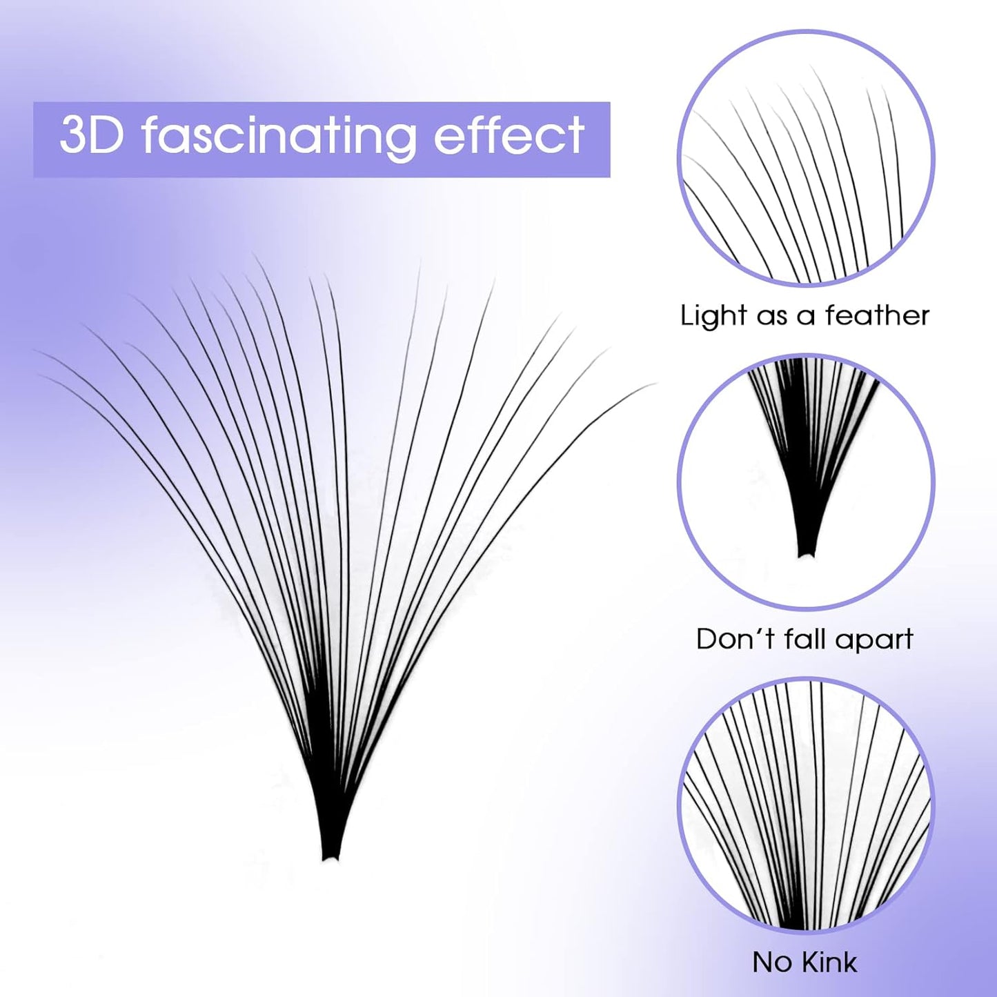 Easy Fan Volume for Lash Artists: 3D-10D Handmade Fans, Self Fanning, Blooming, Black, D Curl, 0.03mm, 14-20mm Mixed, Wendy, KH220113