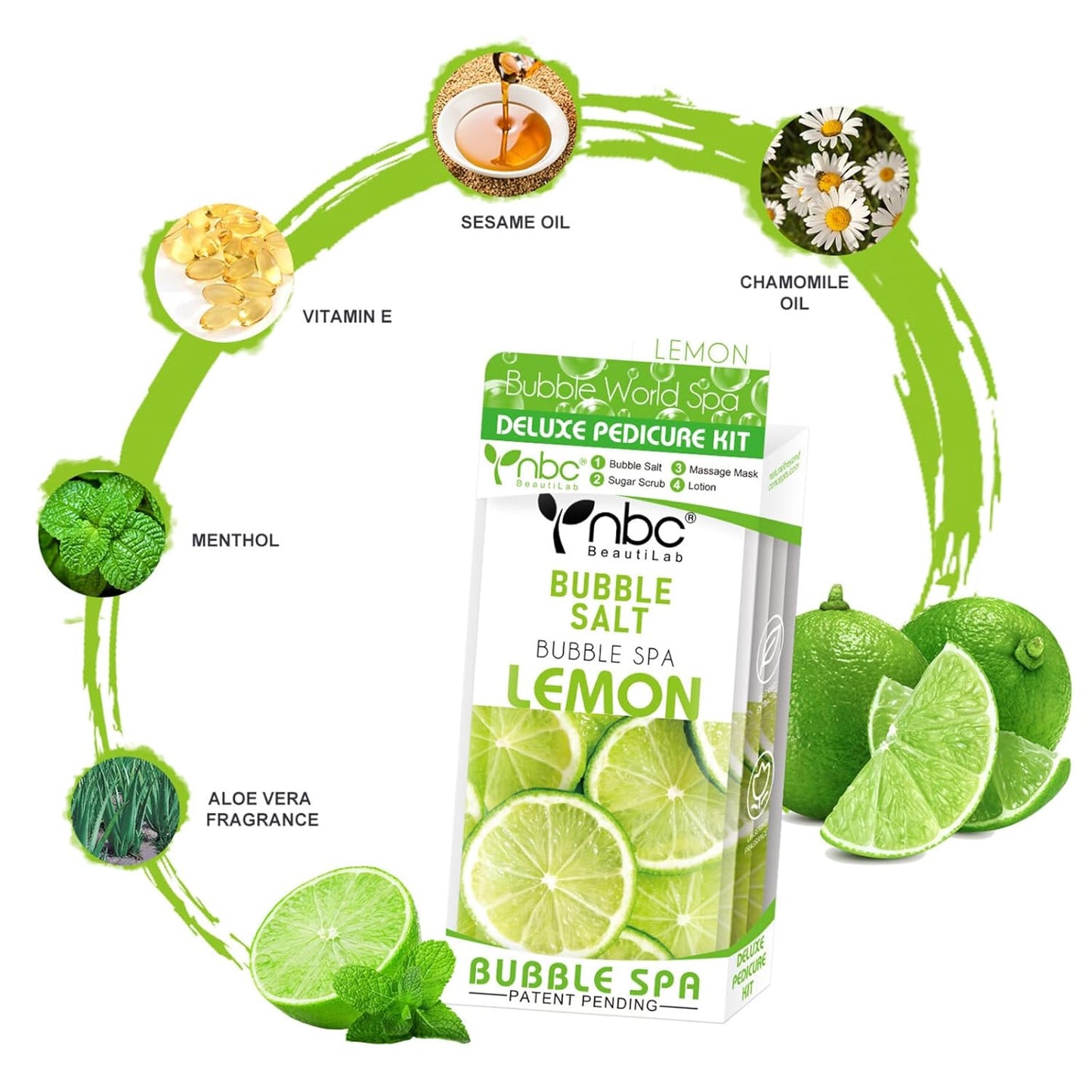 Pedicure Kit Foot Soak Set: Bubble Salt, Sugar Scrub, Massage Mask, Massage Lotion in a Box, 4 Step Foot Spa Kit for Dry Feet, Calluses and Tired Feet(3 Set Lemon)