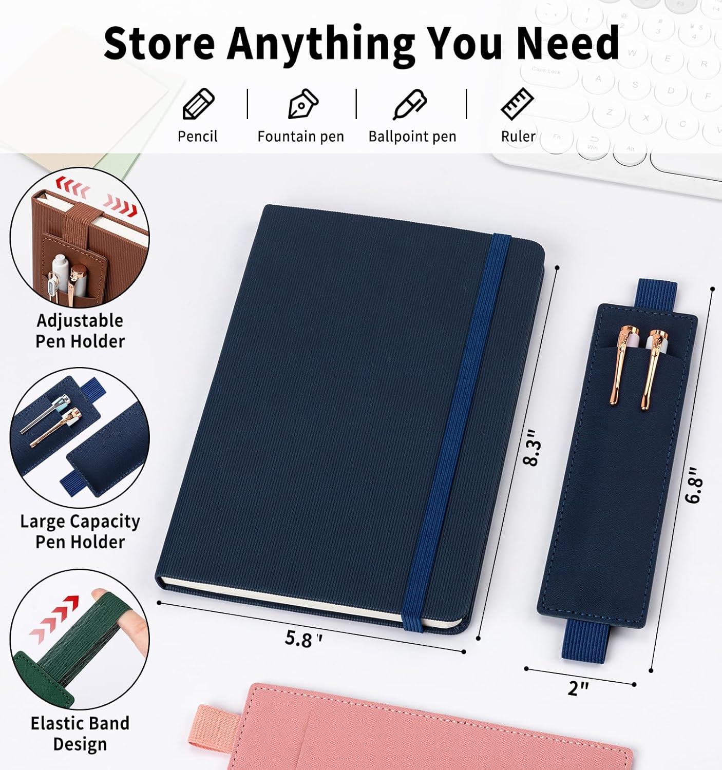 Lined Journal Notebook for Work, A5 Leather Notebook with Pen Sleeve, 100GSM/160 Pages Thick Paper, Daily Journals for Writing, School, Note Taking, Business, Travel, College Ruled